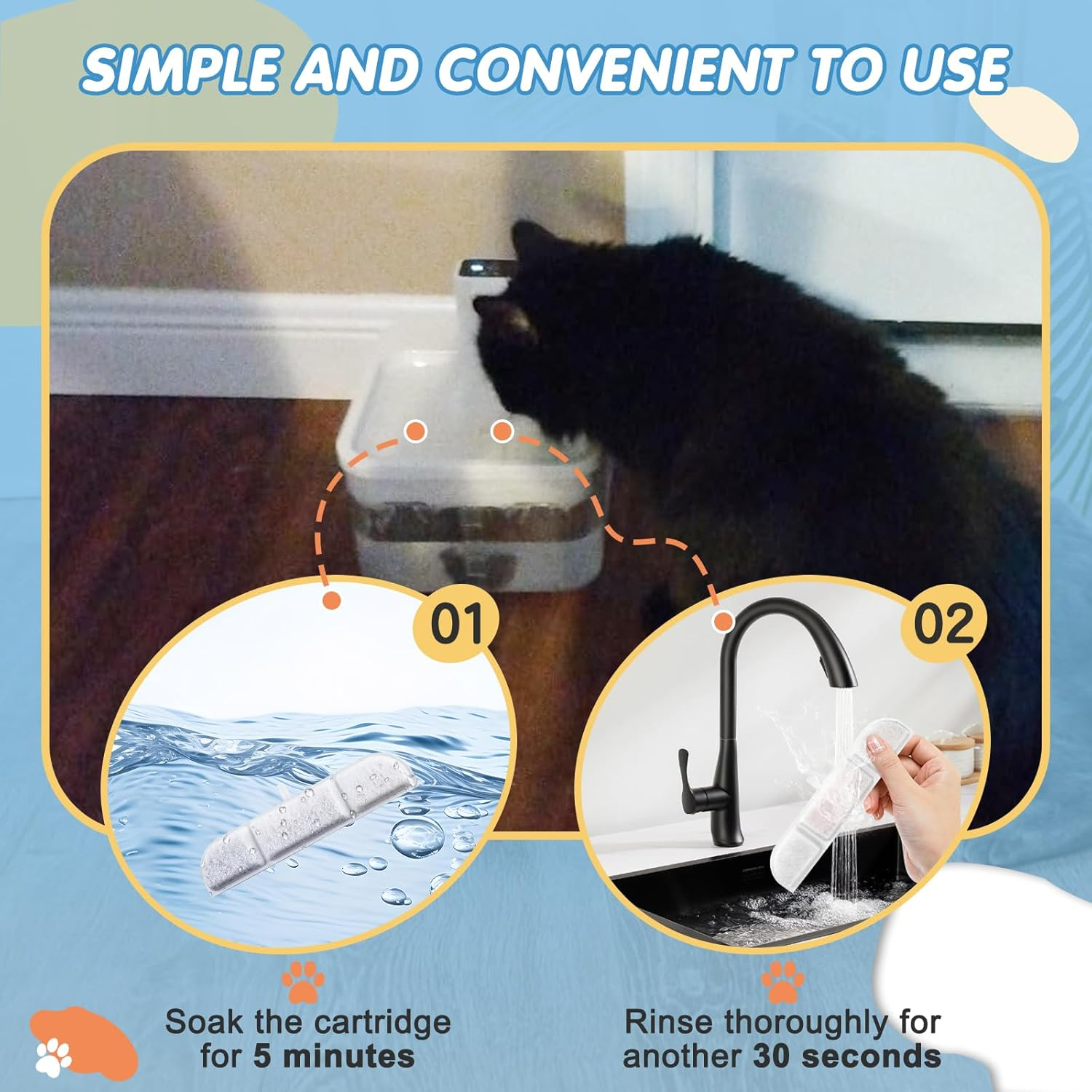 HAVANSIDY 12Packs Replacement Filters Compatible with Downy Paws Cat Water Fountain - Triple Filtration Filters for Downypaws 84Oz/2.5L Wireless Pet Fountain DPWFP6 (12 Filters & 12 Sponges) image number 6