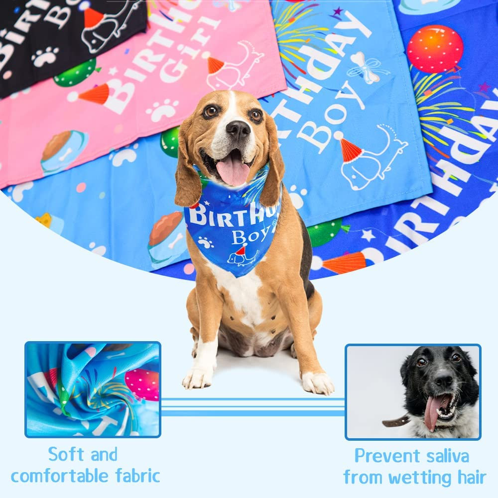 Dog Birthday Bandana Large Breed, Soft Dog Triangle Scarf Bib Accessories, Washable Adjustable Pet Kerchief, Party Supplies for Small Medium Cats Pets (Blue) image number 4