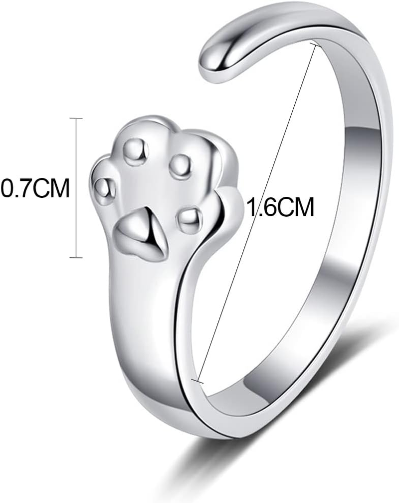 Paw Rings for Dogs Cats Silver Paw Print Animal Ring Adjustable Open Ring Pet Ring Dog Cat Footprint Ring for Women Girls image number 3