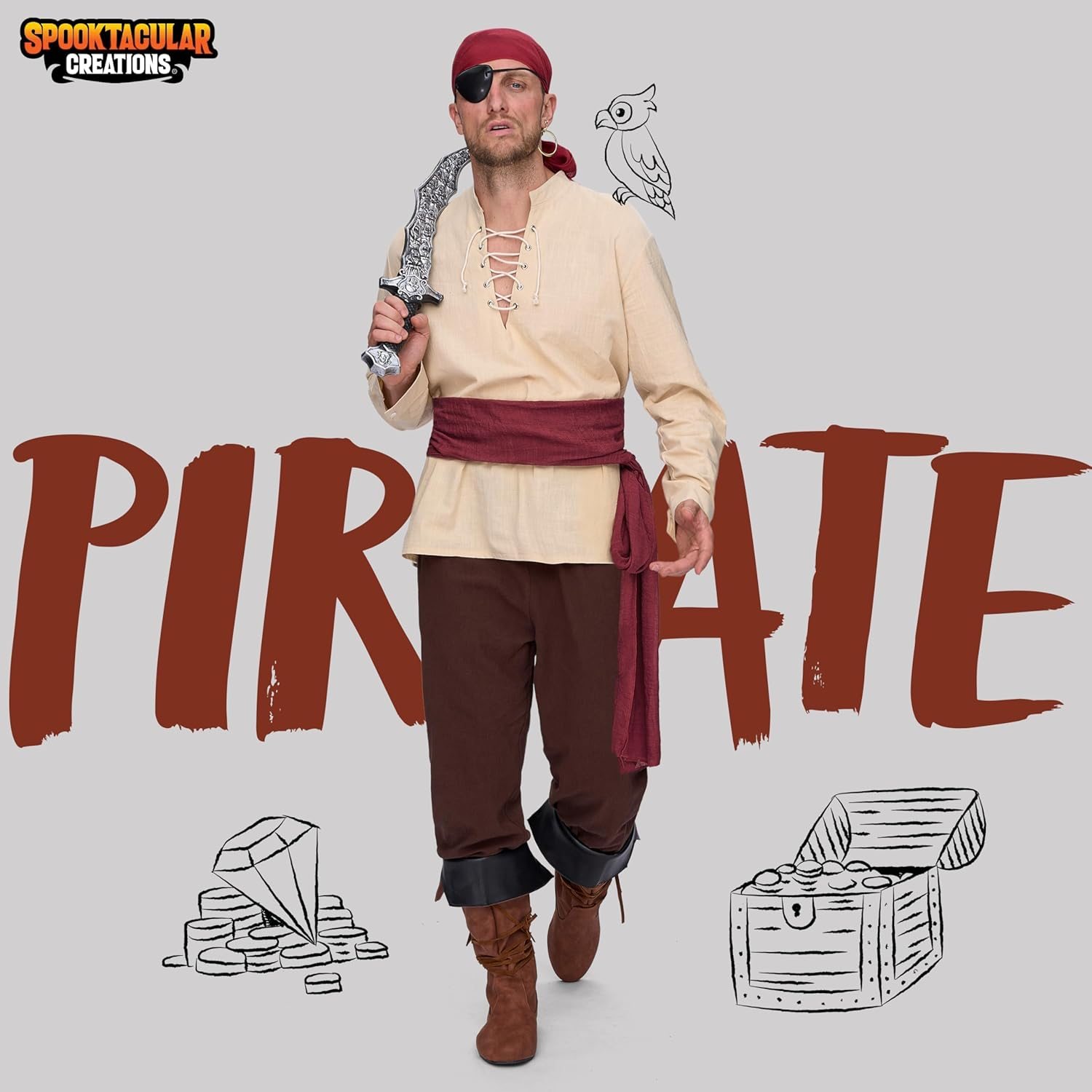 Spooktacular Creations Men Pirate Costume, Adult Halloween Costume Renaissance Medieval Viking Pirate Costume Cosplay