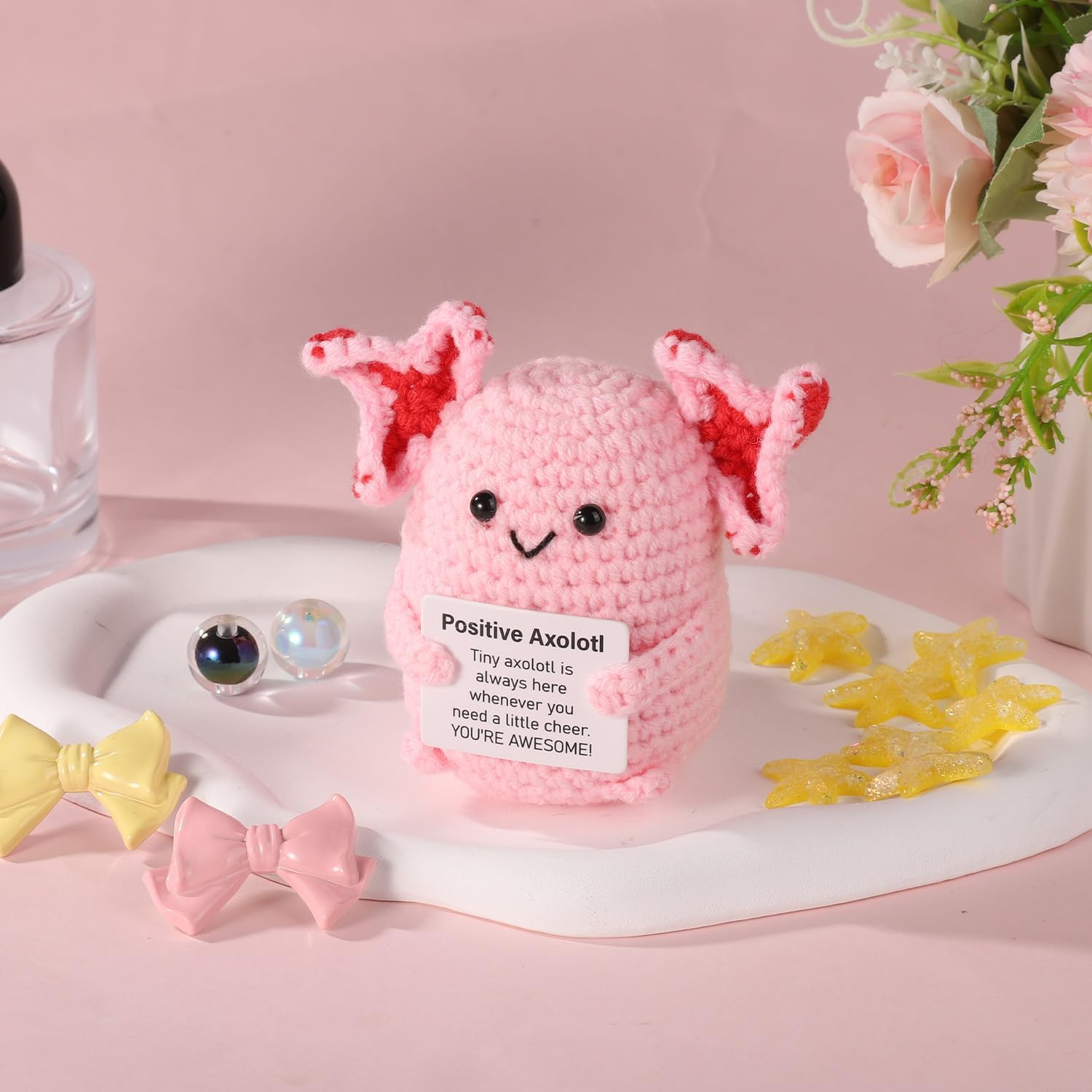 TOYMIS Axolotl Crochet Toy, Crochet Kit Soft Support Doll Axolotl Crochet Toy Uplifting Toy Knitting Toy Office Party Decorations Gifts (Pink)