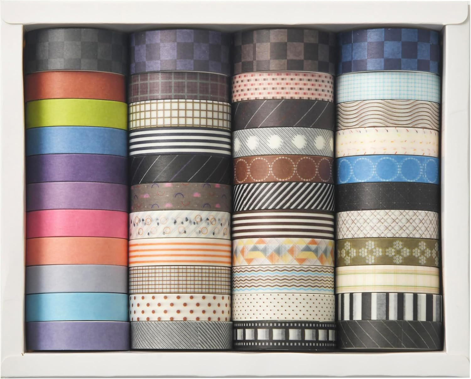 Songdao 44 Rolls Basic Washi Tape Pack Solid Colors Arts Adhesive Tapes Plaid Patterns Decorative Masking Tape Sets for Craft, Kids, Scrapbook, DIY, Gift Wrapping image number 1