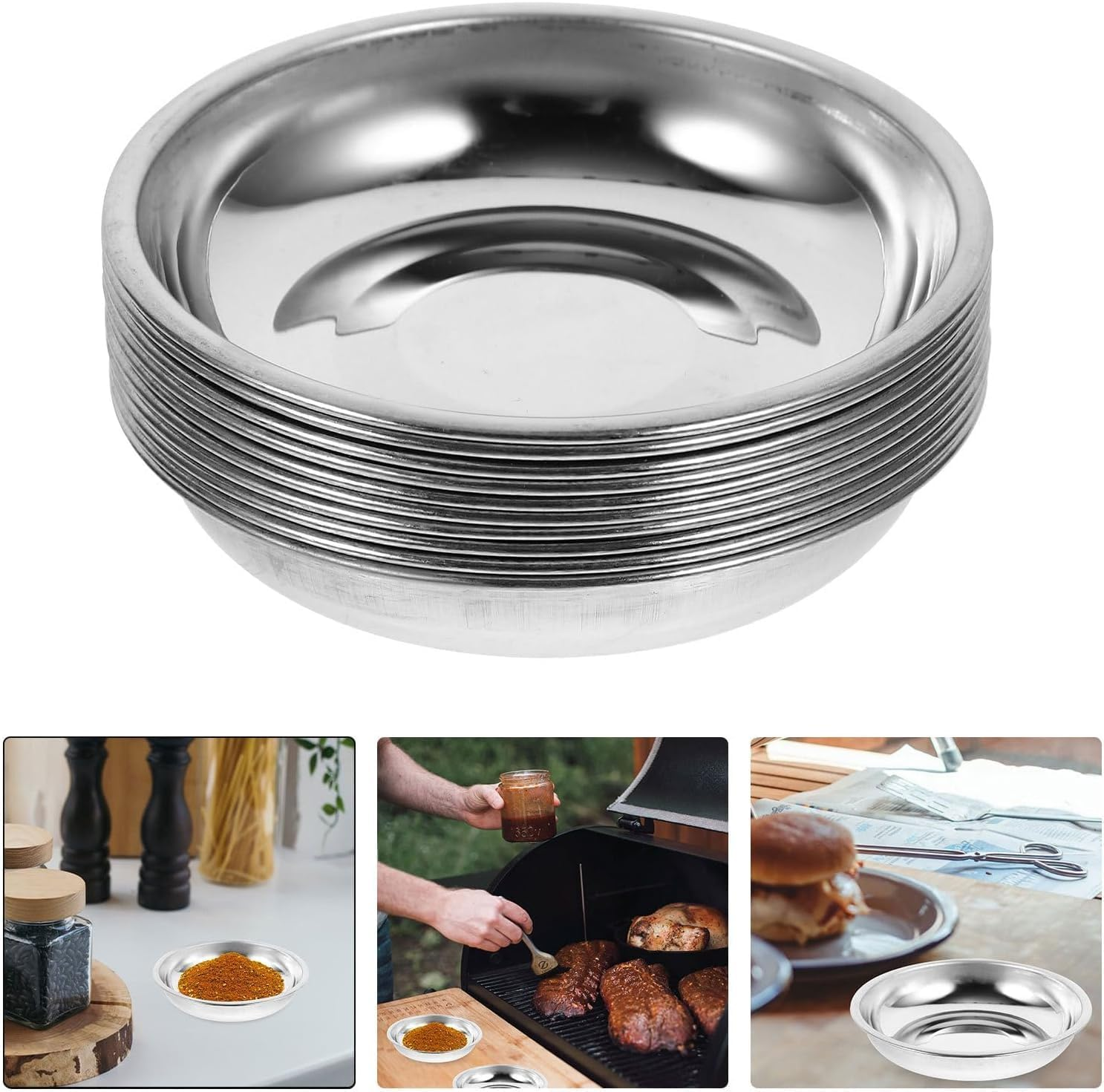 12Pcs Stainless Steel Sauce Dishes round Seasoning Bowls Dipping Bowl Mini Appetizer Plates, Saucers Dishes Sushi Cups image number 5