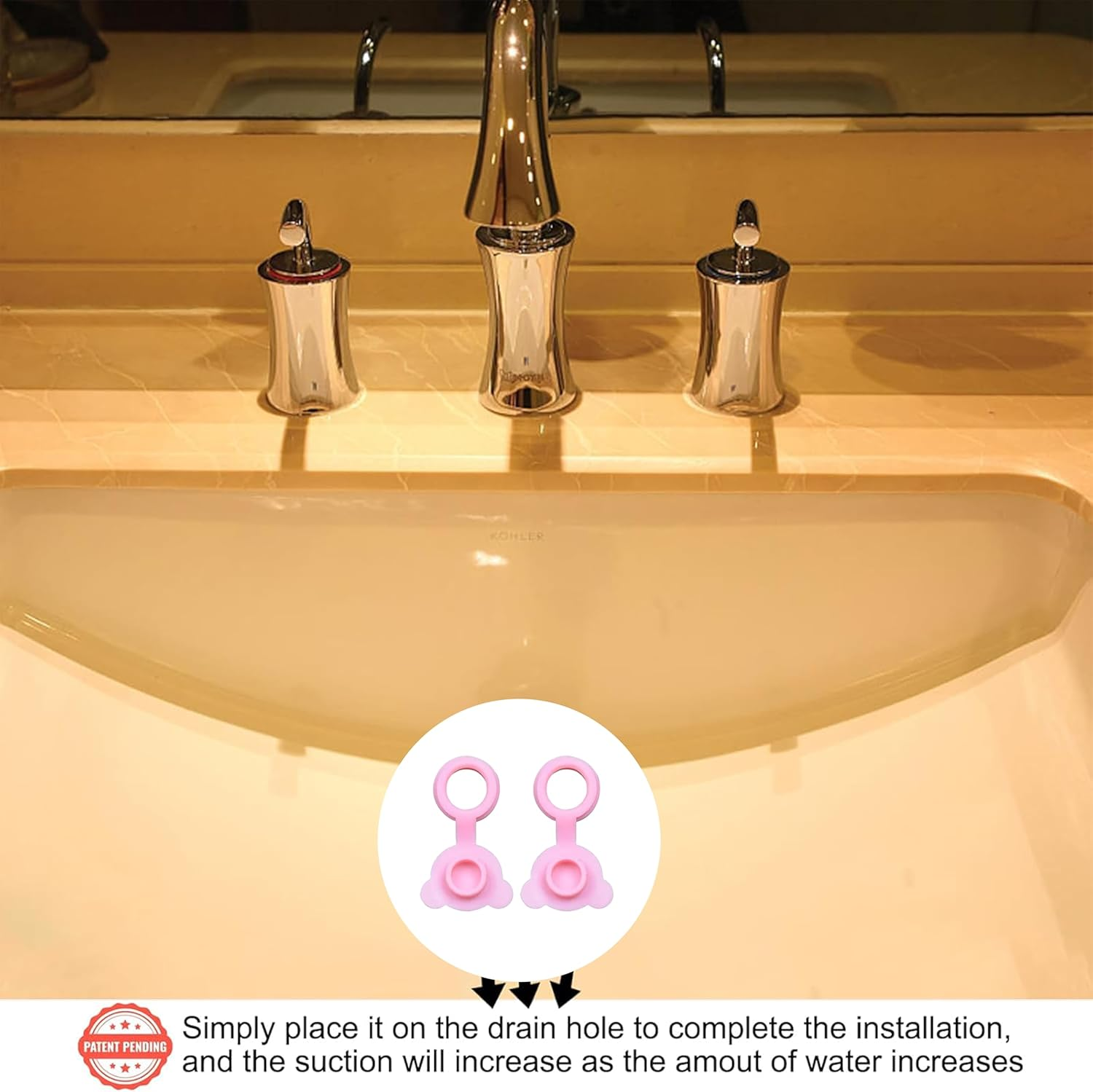 2-Pack Bear-Shaped Silicone Drain Plugs - Bathtub & Sink Stoppers for Kids, Non-Slip Bath Plug with Cute Animal Design image number 2