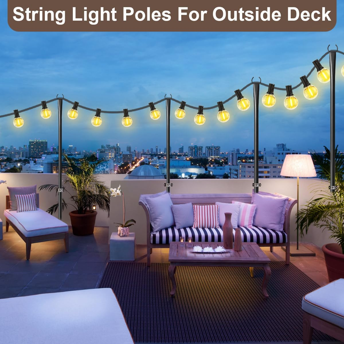 Mulivid 6 Pack String Light Poles for Outdoor,Metal Light Hanging Pole outside with Fork,Light Stand for Patio, Pergola, Garden, Backyard, Yard, Camping Party image number 2