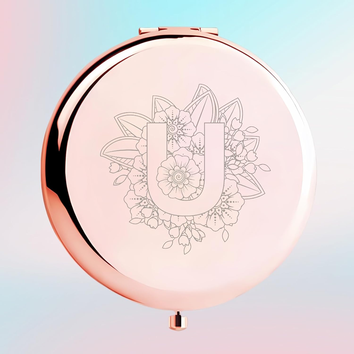 Rose Golden Compact Makeup Mirror, A-Z Surname Style Design, Perfect Present for Birthday Present, Christmas, Mother'S Day, Sister Gifts and Best Friends Gift. 1X/2X Magnifying, Foldable Cosmetic, U - Q image number 3