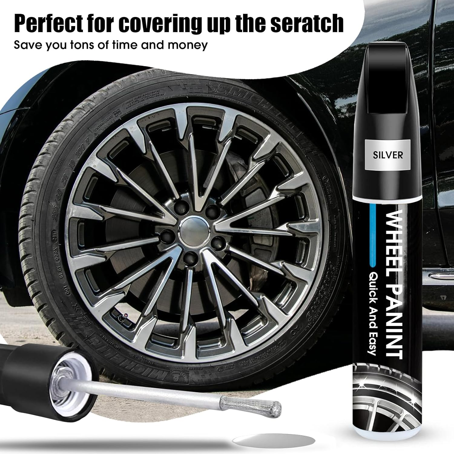 Silver Rim Touch up Paint, Car Wheel Repair Kit for Curb Rash, Quick and Easy Scratch Repair, Universal Color Silver Paint image number 3