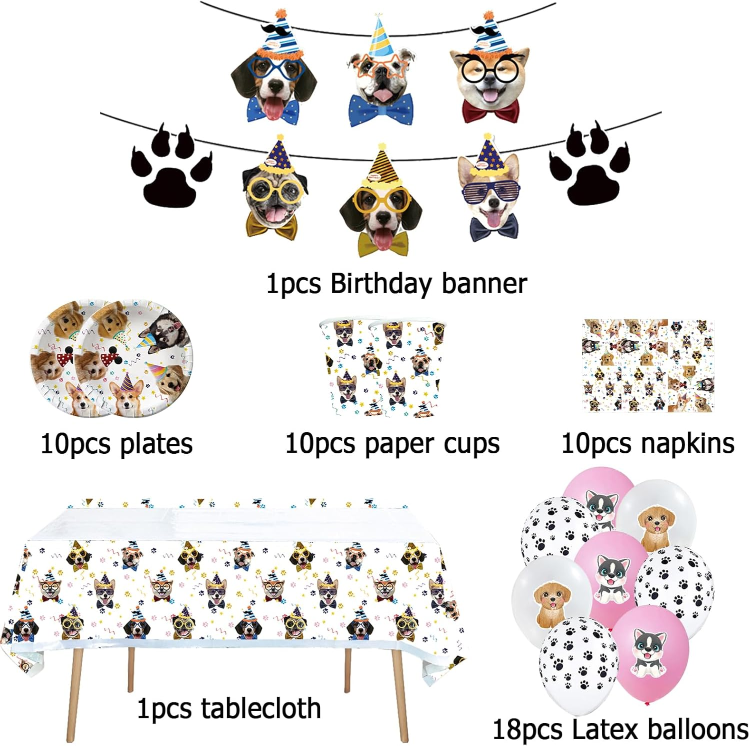 Birthday Party Decoration Pet Dog Balloons Decoration Pet Dog Garland Birthday Dog Party Tableware Children'S Birthday Dog Birthday Tableware Puppy Party Decoration Birthday Tablecloth