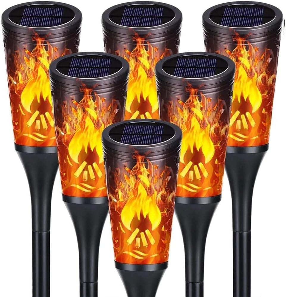 6 Pcs Christmas Decoration Outdoor Solar Lights Torch Light Flickering Flame Pathway image number 2