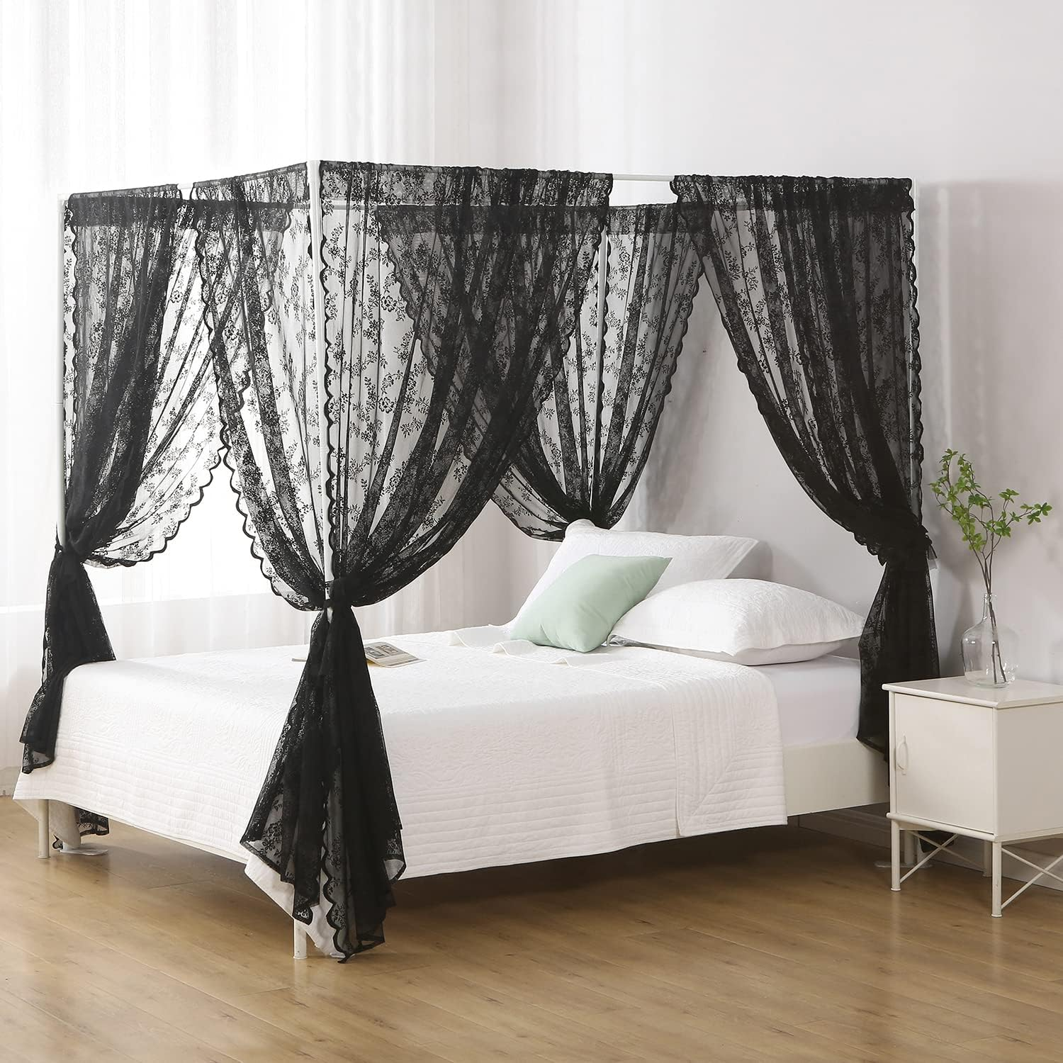 WANFASO Princess Chiffon Bed Canopy, Canopy Curtains for Queen Bed Adults, 4 Post Bed Drapes Room Decor(Light Coffee)