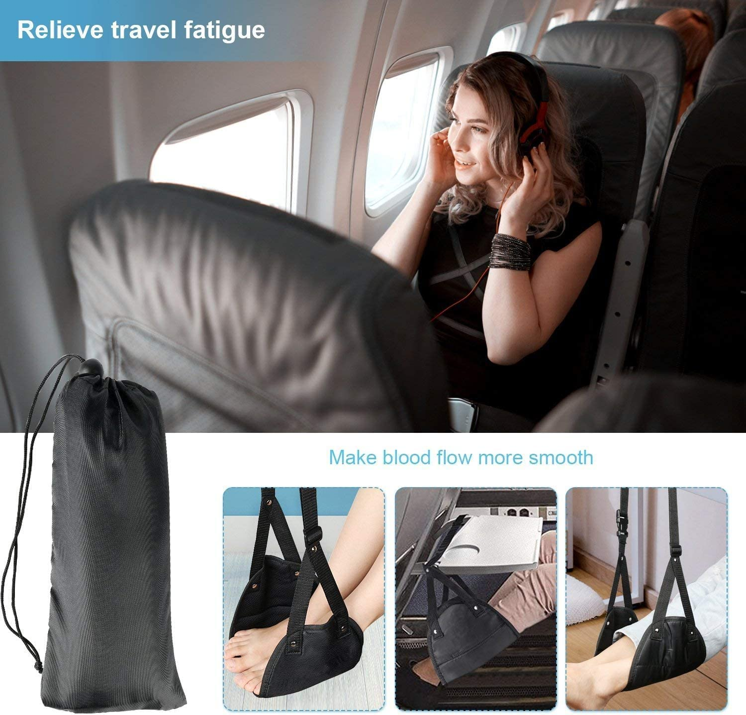 Airplane Footrest - Best Travel Essential, Airplane Travel Accessories, No Clashing Foot Hammock & Portable Plane Leg Rest, Provides Relaxation and Comfortable for Long Flight image number 4
