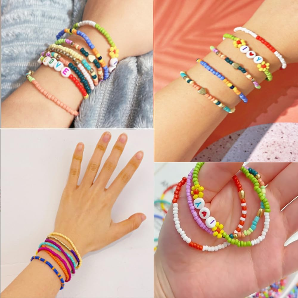 1900 Pcs Halloween Pony Beads, Mini Orange White Blue Red Green Purple and Black round Plastic Beads for DIY Bracelets, Necklace, Key Chain, Hair Braids, Making Crafts (6 X 9Mm). image number 3