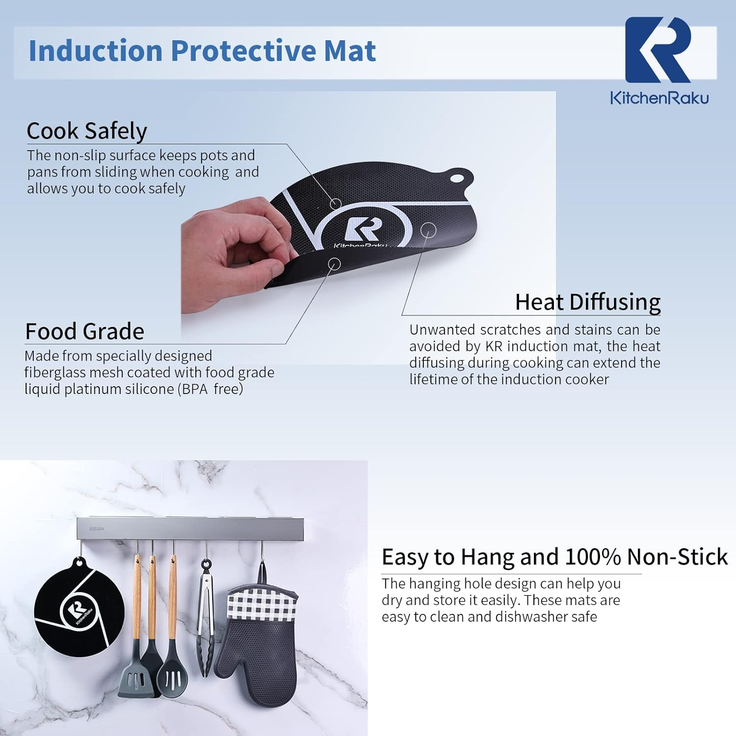 2 PCS Induction Cooktop Mat - Induction Hob Protector- (Magnetic) Cooktop Scratch Protector - for Induction Stove ,Multifunctional Silicone Mats - for Air Fryer Liners by Kitchenraku (20Cm, Black) image number 2