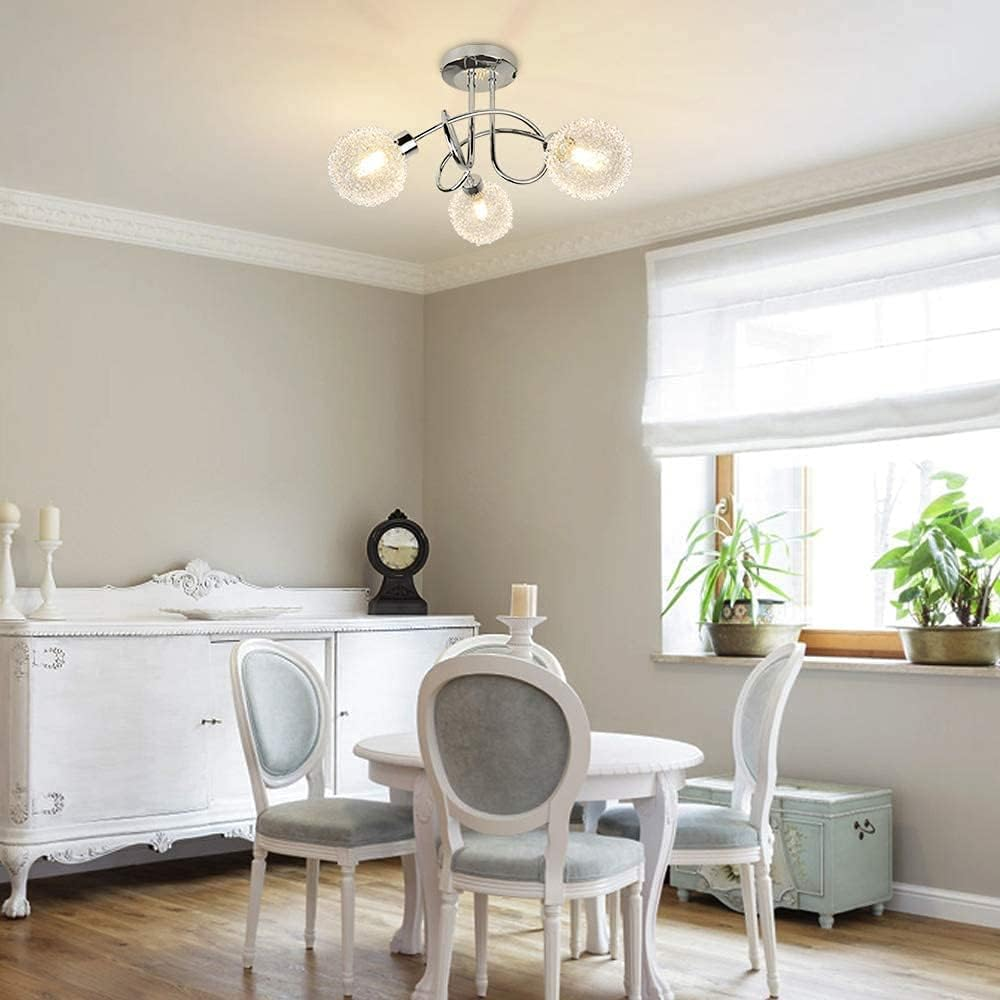 Depuley Modern 3-Light Semi Flush Mount Ceiling Light Fixture, Contemporary Globe Ceiling Lamp with Glass Shade, Elegant Chandelier for Bedroom, Kitchen, Hallway, Dining Room Lighting, G9 Base image number 4