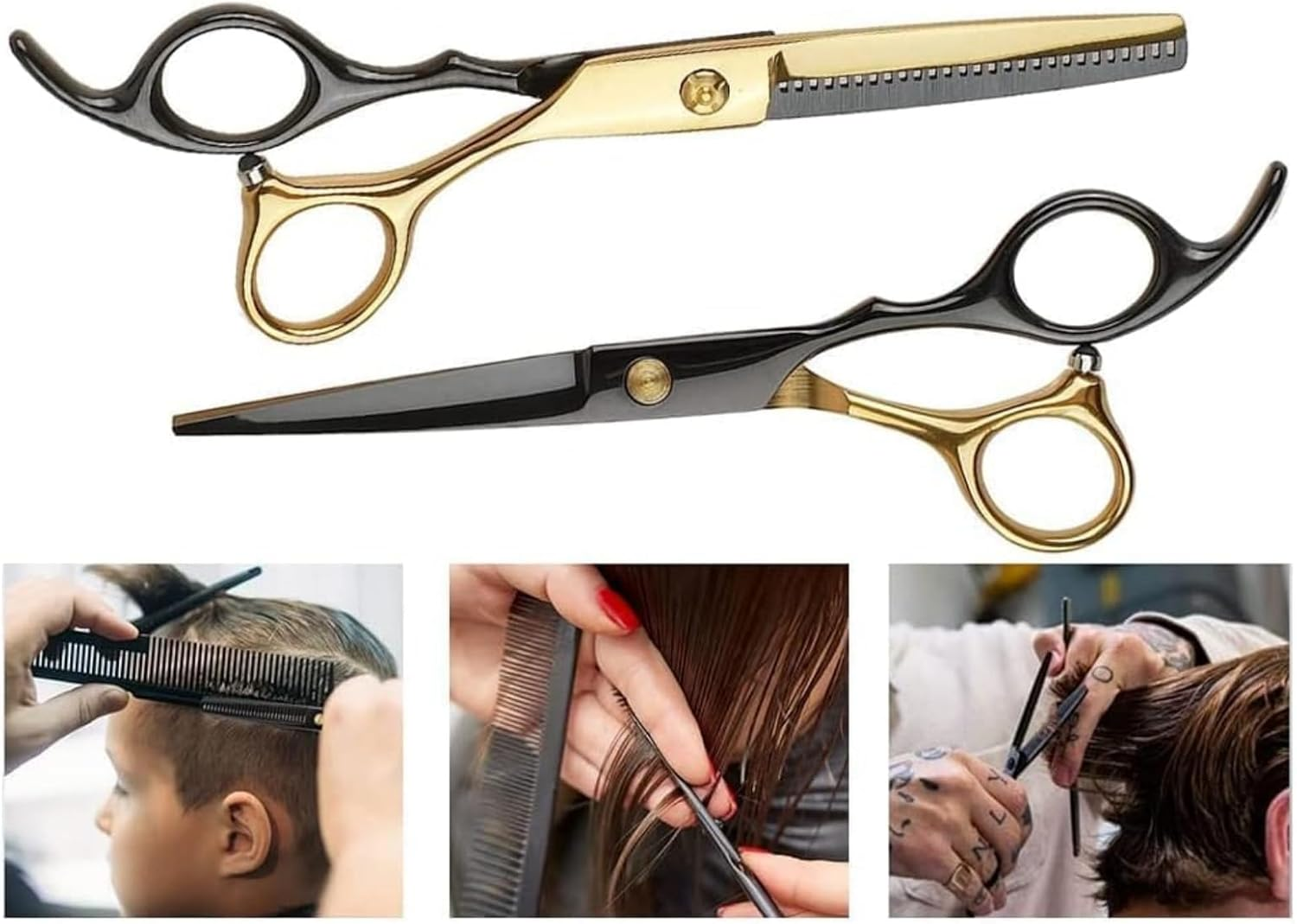 Hair Cutting Scissors Set, 11 PCS Professional Haircut Scissors Kit with Cutting Scissors, Thinning Scissors, Comb, Cape, Clips, Black Hairdressing Shears Set for Barber, Salon, Home image number 1