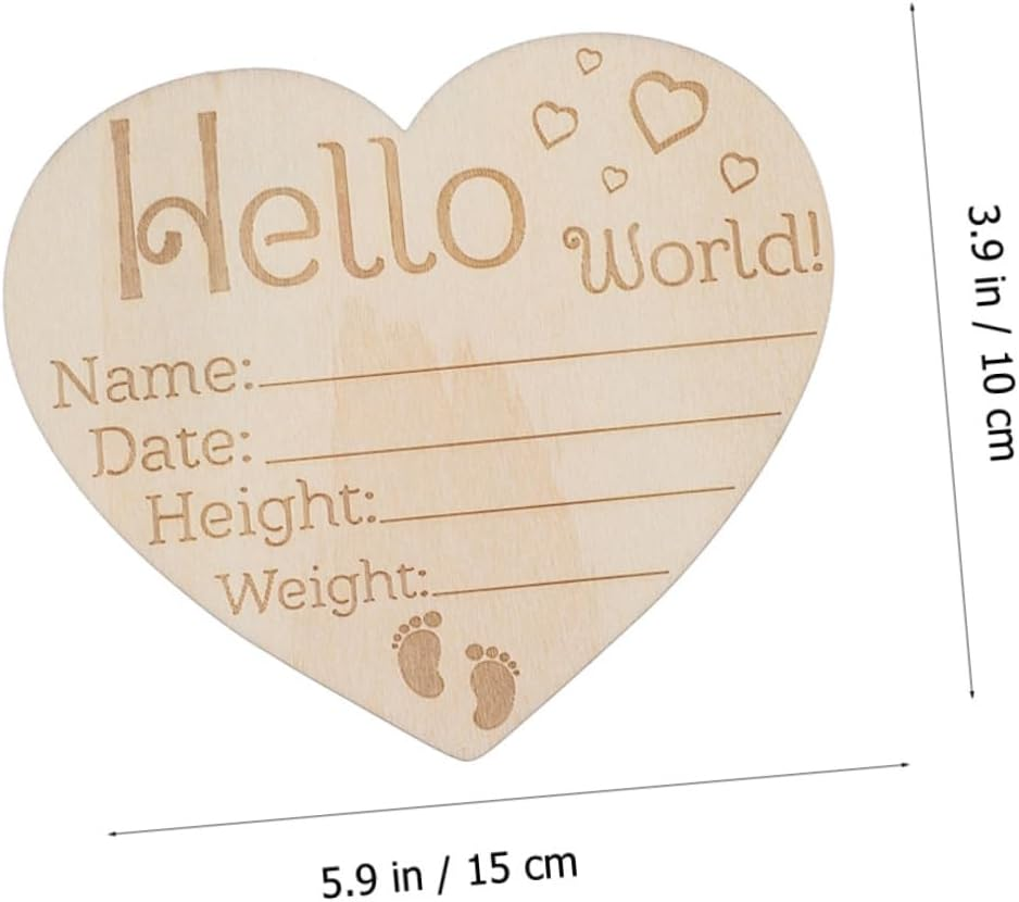 4Pcs Wooden Newborn Announcement Sign Heart Shape Name Sign for Photography Props Nursery Decoration Unique Milestone Keepsake image number 4