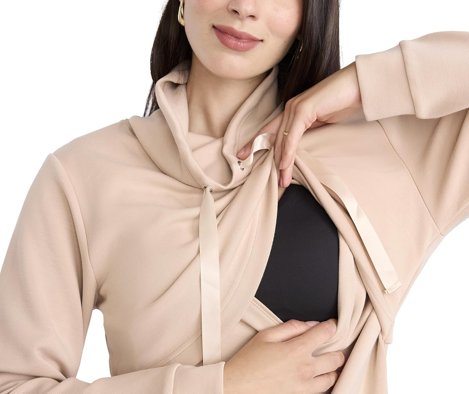 Motherhood Maternity Women'S Long Sleeve Funnel Neck Nursing Pullover Pregnancy Sweatshirt for Breastfeeding image number 2