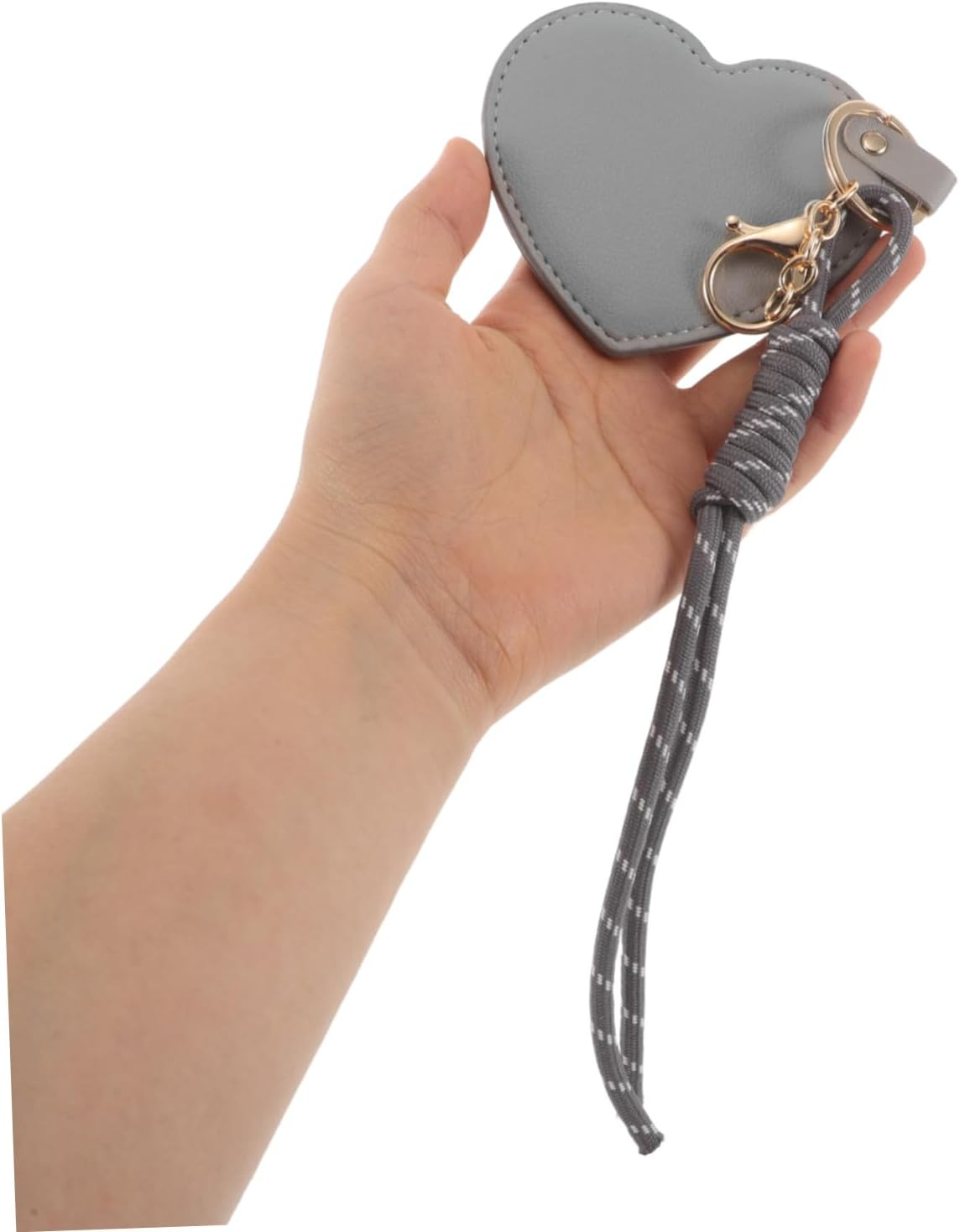 MUSISALY 2Pcs Heart Shaped Compact Mirrors with PU Leather Finish Mini Portable Makeup Touch-Up Mirrors for Women Stylish Keychain Wristlet Accessories for Purses and Wallets - Grey image number 5