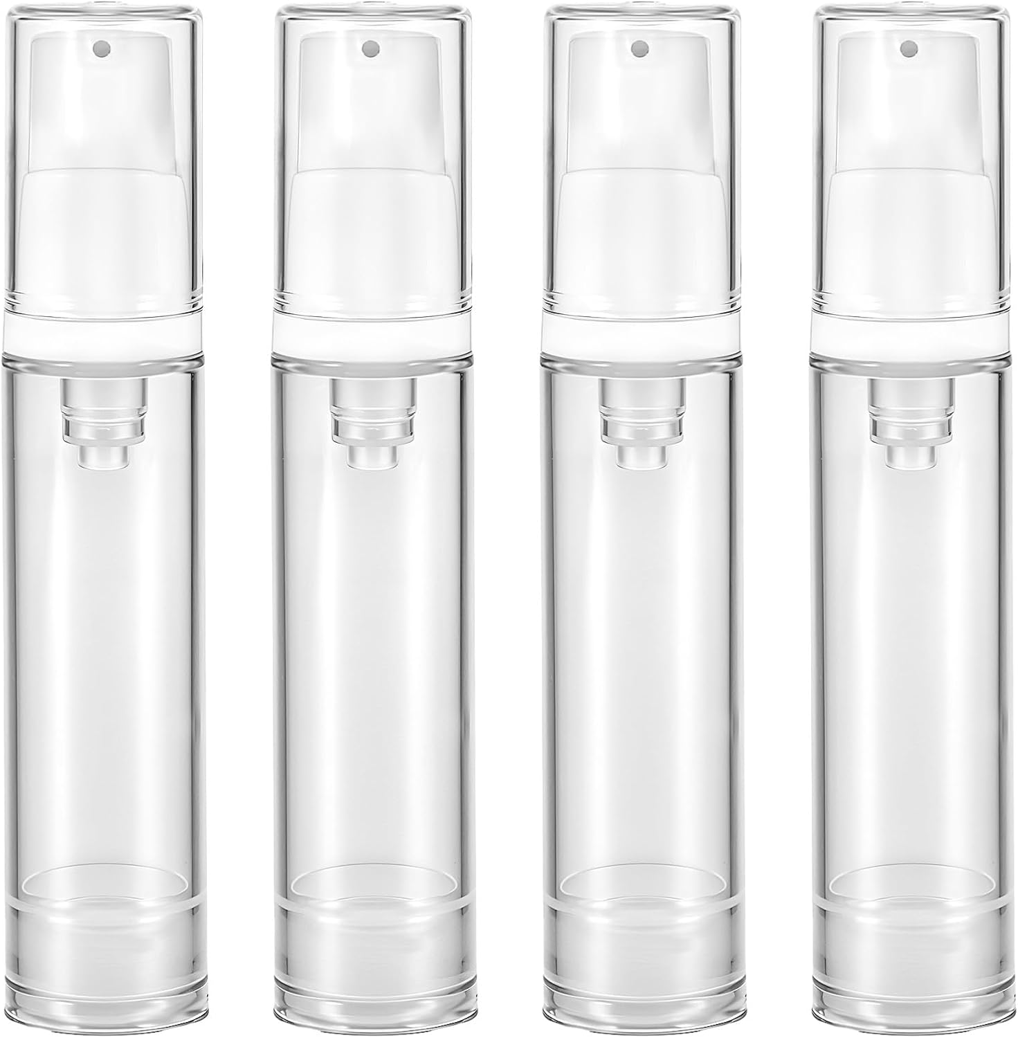 Aiyorse 4 Pcs Refillable Clear Travel Pump Bottles, 10Ml Airless Cosmetic Container for DIY Foundation, Essential Oils, Disinfectant Spray (White)