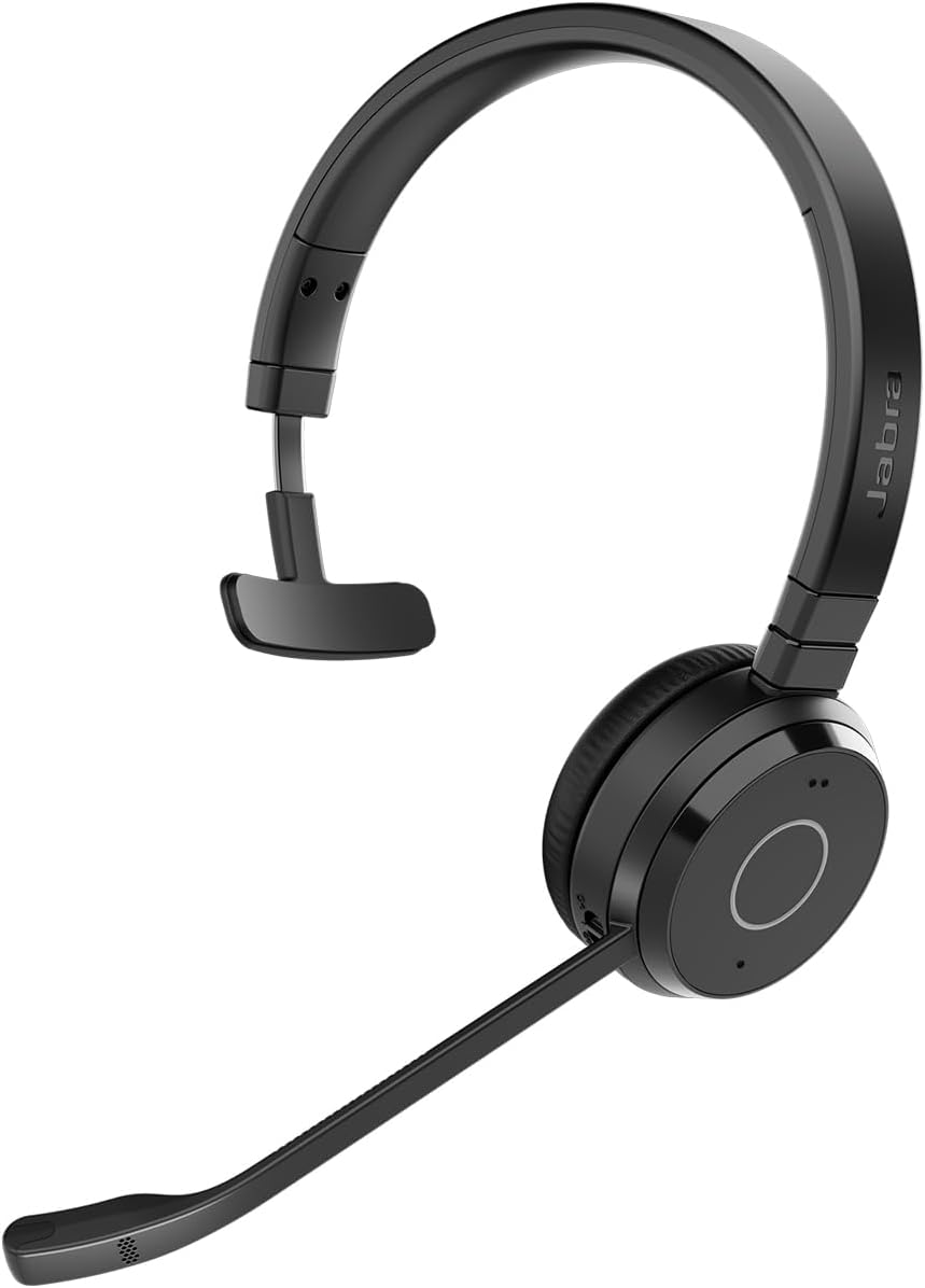 Jabra Evolve 65 TE Wireless Mono Headset + Stand - Teams Cert - Passive Noise Cancelling - USB a Booster - on Ear Bluetooth Headphones with Noise Canc Boom Mic - Clear Voice Calls - Outstanding Audio
