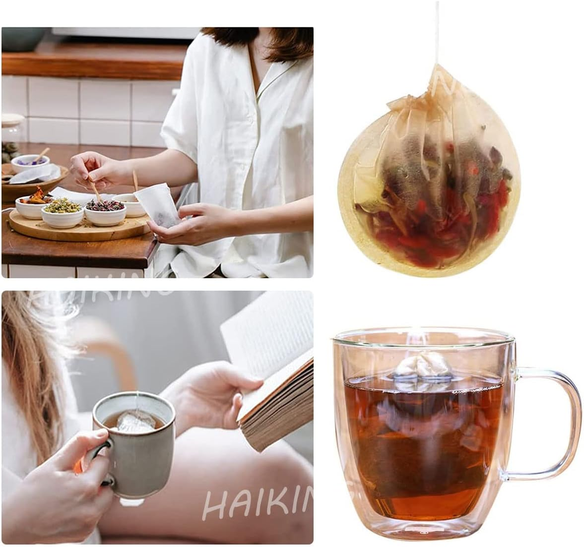 NILLOS Tea Filter Bag, 100 Pcs Disposable Natural Cotton Drawstring Seal Empty Tea Bags for Loose Leaf Herbs Teas(Round) image number 5