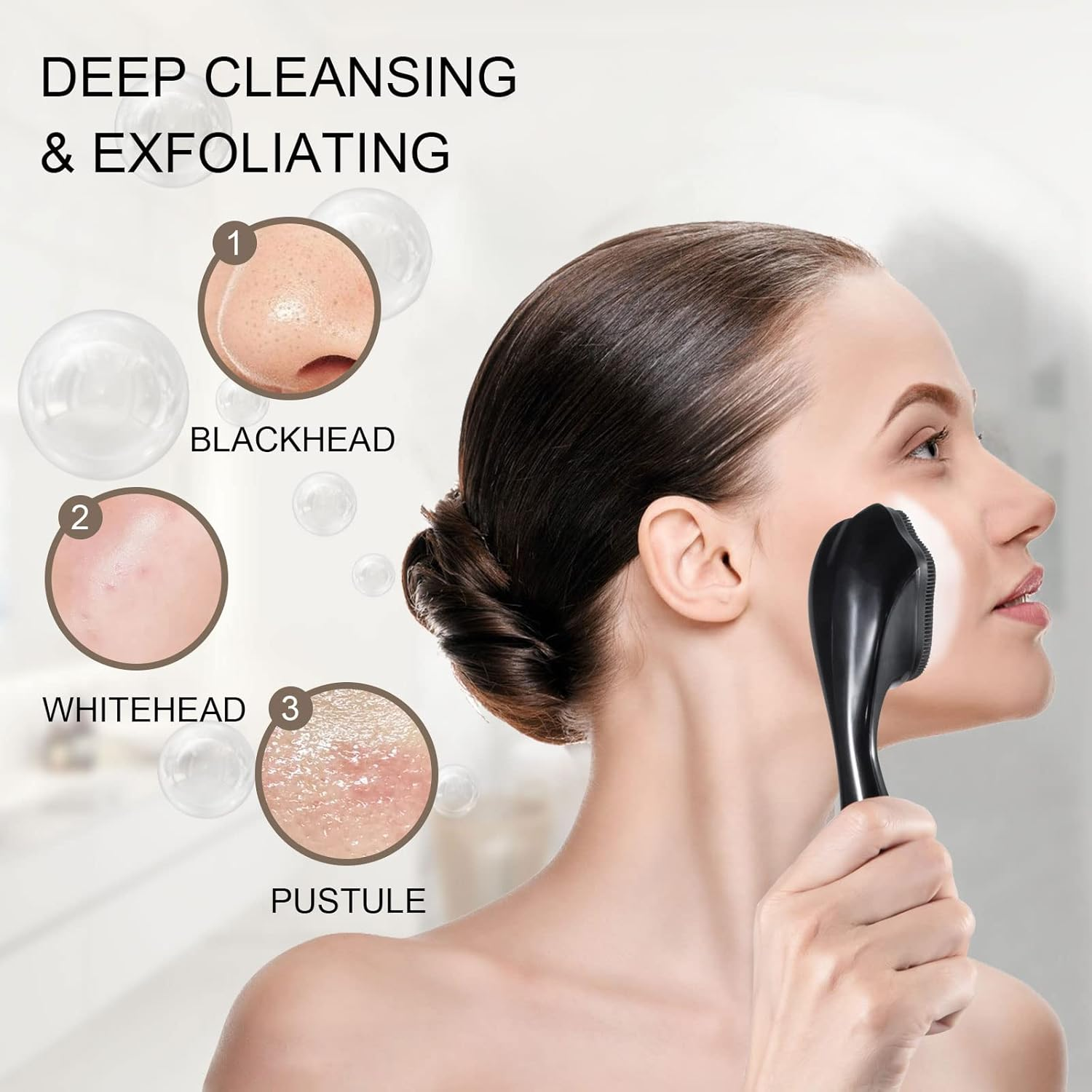 Silicone Face Scrubber Exfoliating Brush 2 Pack for Men, Beomeen Manual Handheld Facial Cleansing Brush Blackhead Scrubber, Soft Bristles Waterproof for Face Skincare, Black image number 3