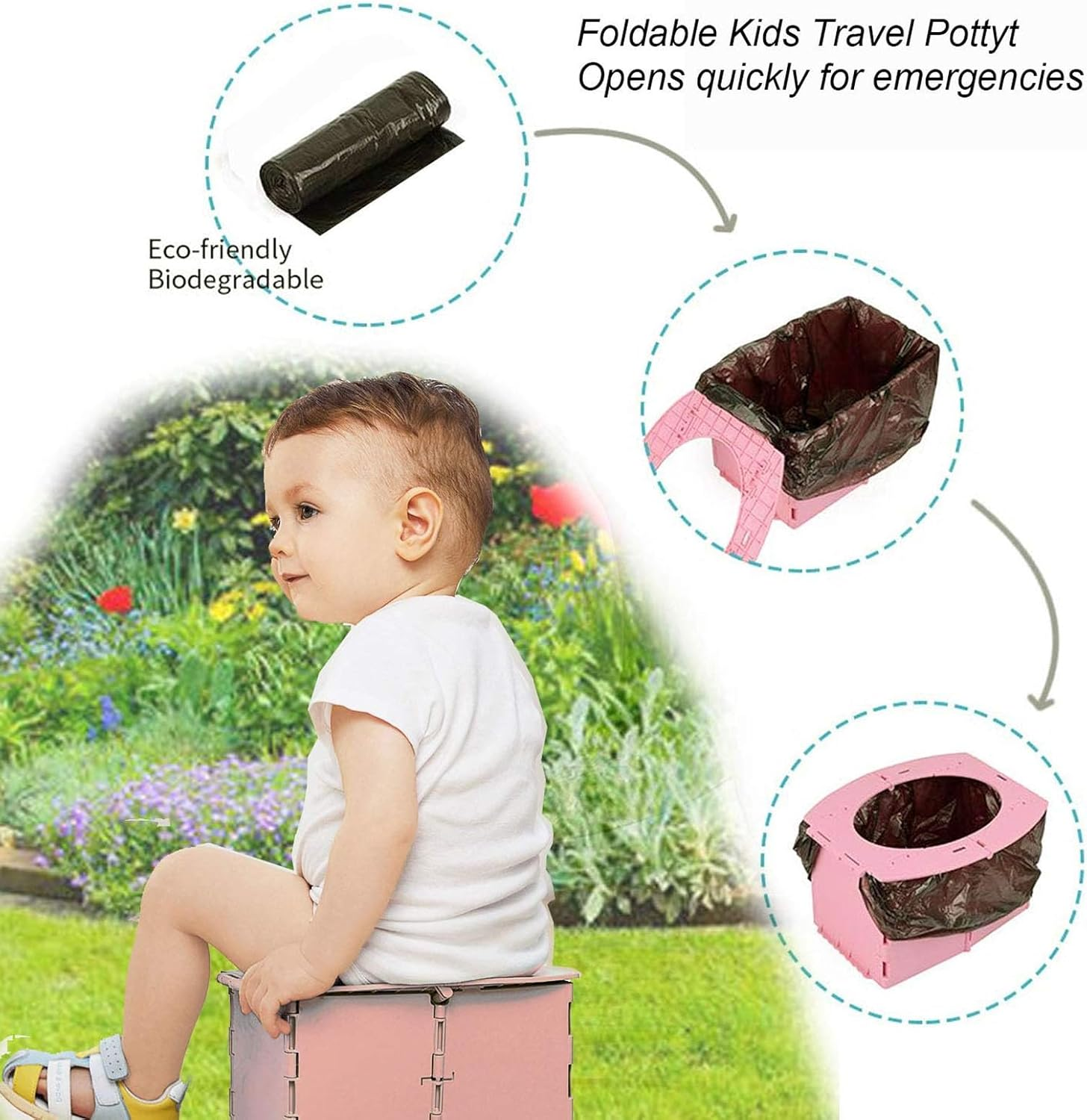 Travel Potty for Kids, Reusable Portable Folding Potty for Toddler, Travel Foldable Toilet for Travel Outdoor Camping, Toddler Potty Seat for Baby Potty Training (Yellow) image number 3