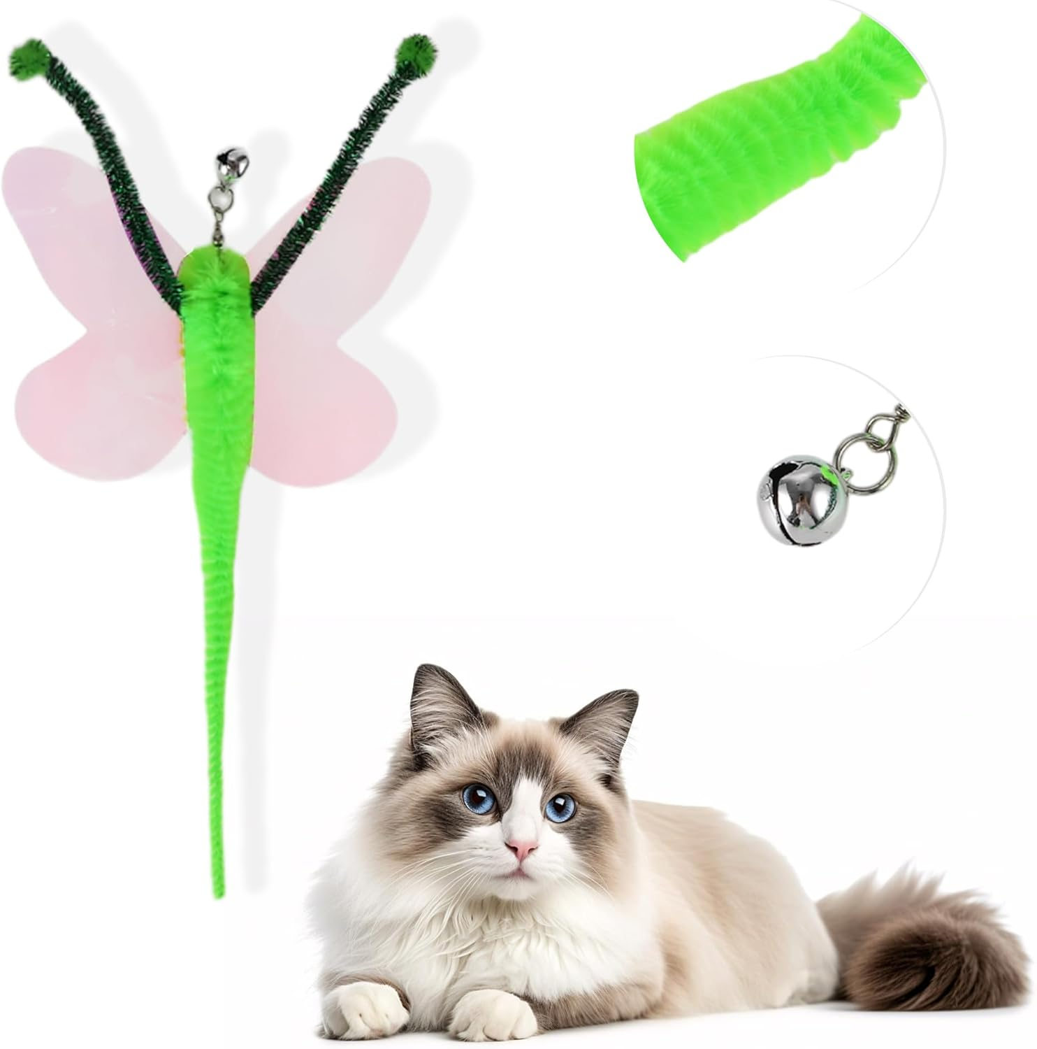 CAPASTEC Pack of 2 Cat Wand Replacement for Pet Interactive, Green, Caterpillars image number 5