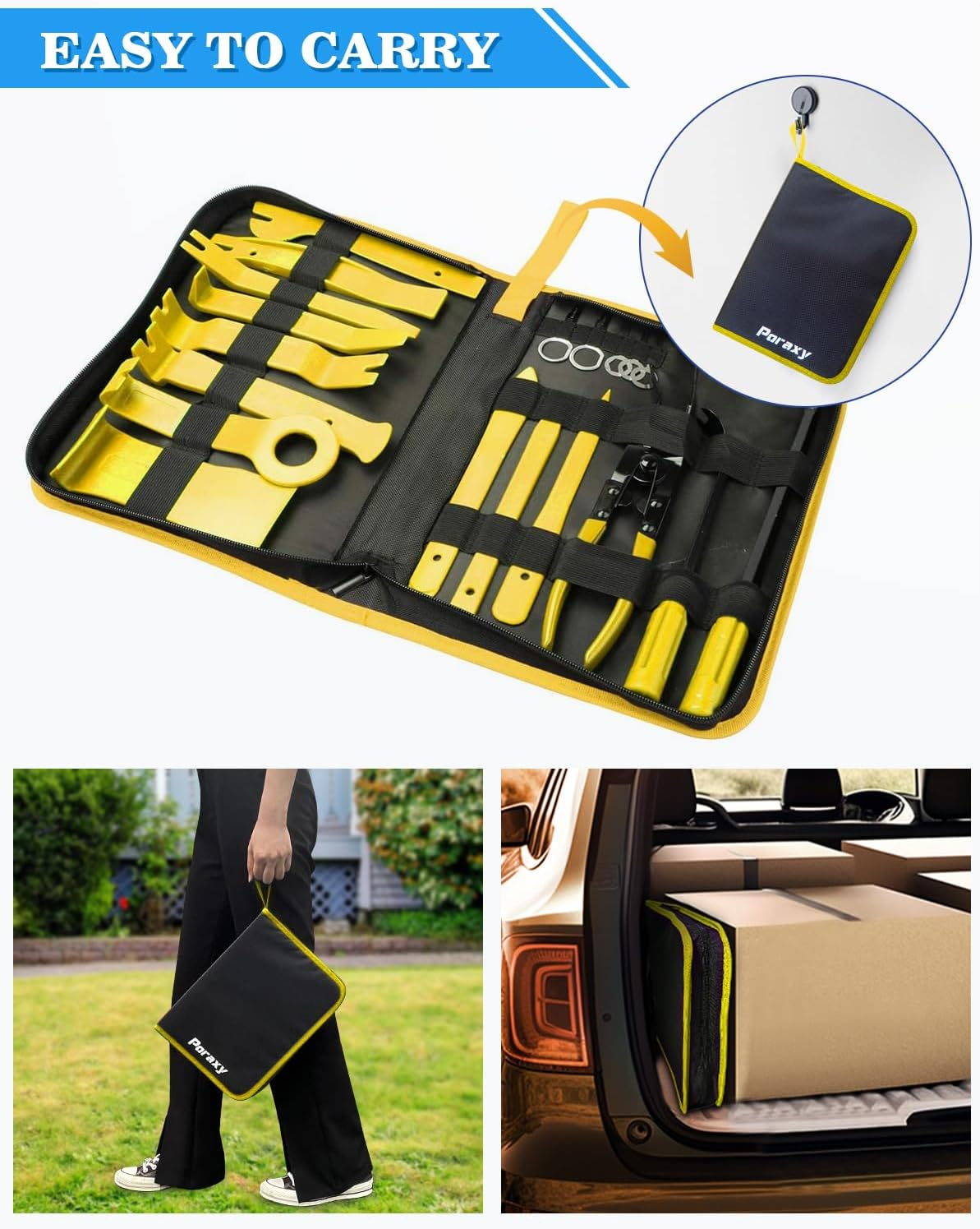 Poraxy 19Pcs Trim Removal Tool,Car Panel Door Audio Trim Removal Tool Kit, Auto Clip Pliers Fastener Remover Pry Tool Set with Storage Bag image number 1