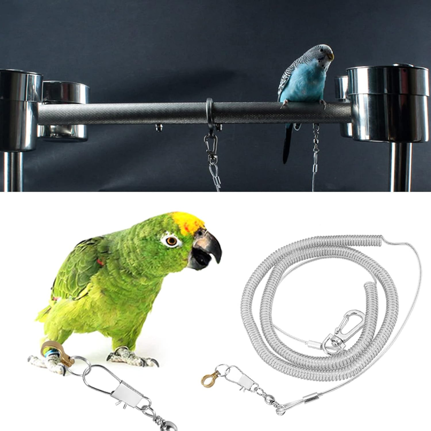 AYNEFY Parrot Bird Harness Leash, 6M Parrot Bird Anti-Bite Flight Training Leash Kits for Cockatiels, Macaws, African Greys, Parakeets, Birds, Random Colour (8.5Mm+6M Flying Rope) image number 1