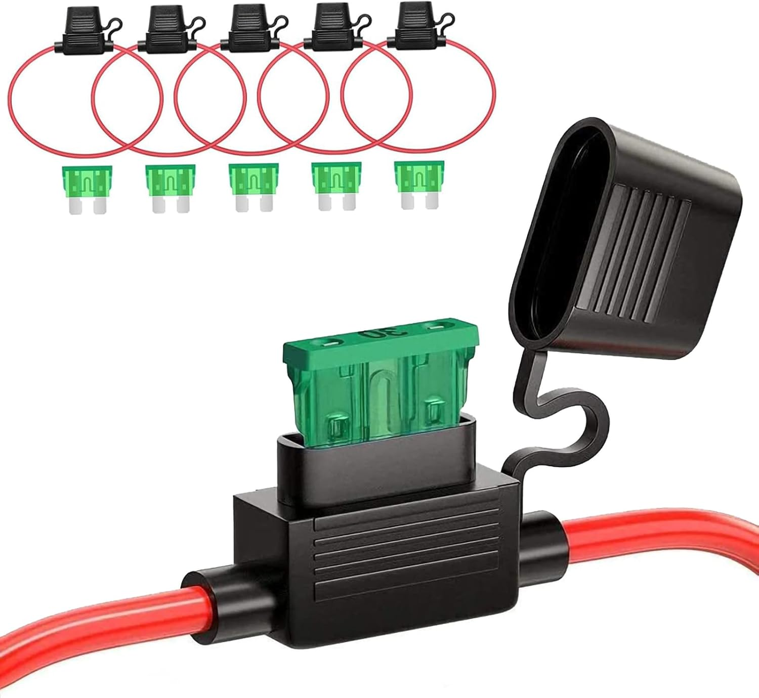 5Pcs 12 AWG Inline Fuse Holder with 30 Amp ATO/ATC Standard Blade Fuse,12 Gauge Automotive Fuse Holder (Black) image number 2