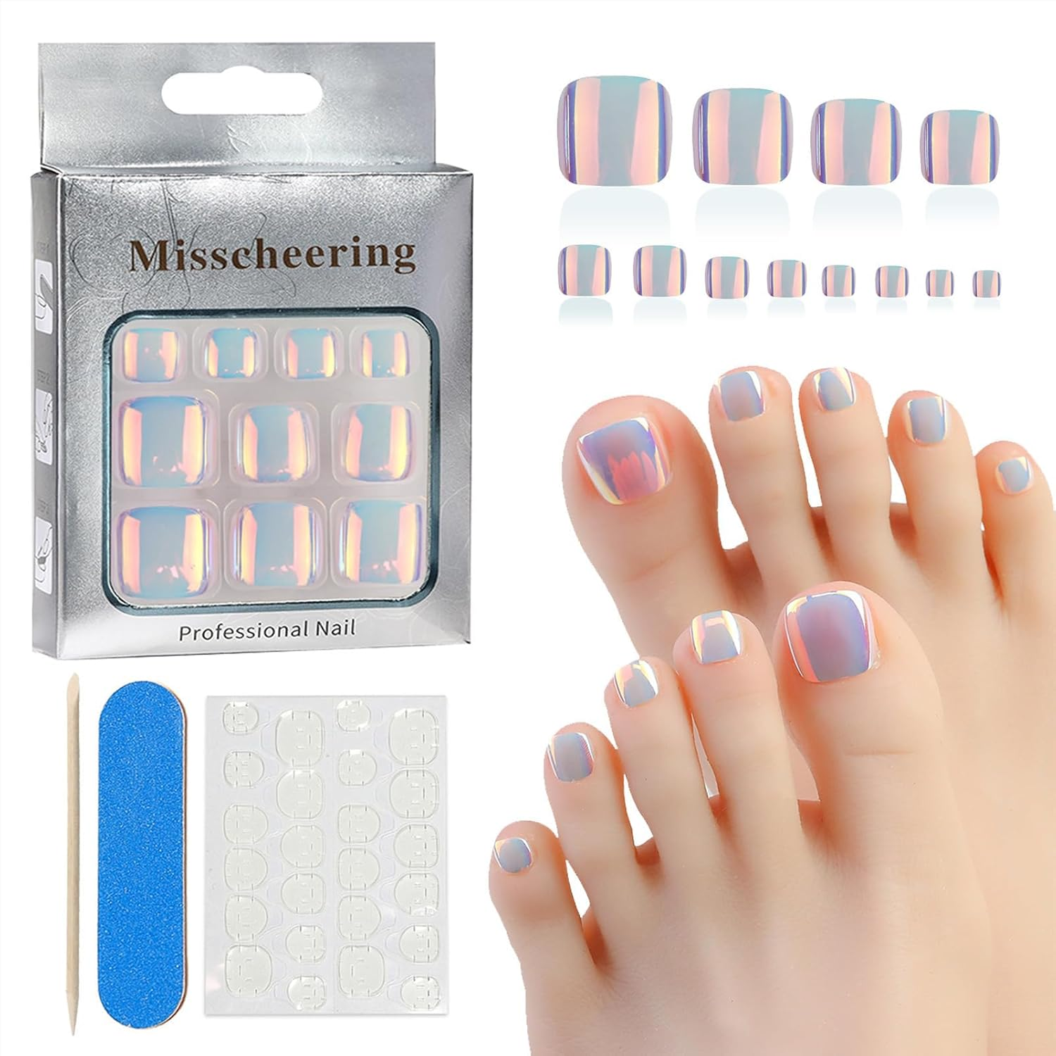 216 PCS Press on Toenails,French Tip Fake Toenails & Toe Nail Tips,Short Square Press on Nails,Odourless Gel Full Cover False Nails & Nail Extensions for Women Girls Home DIY