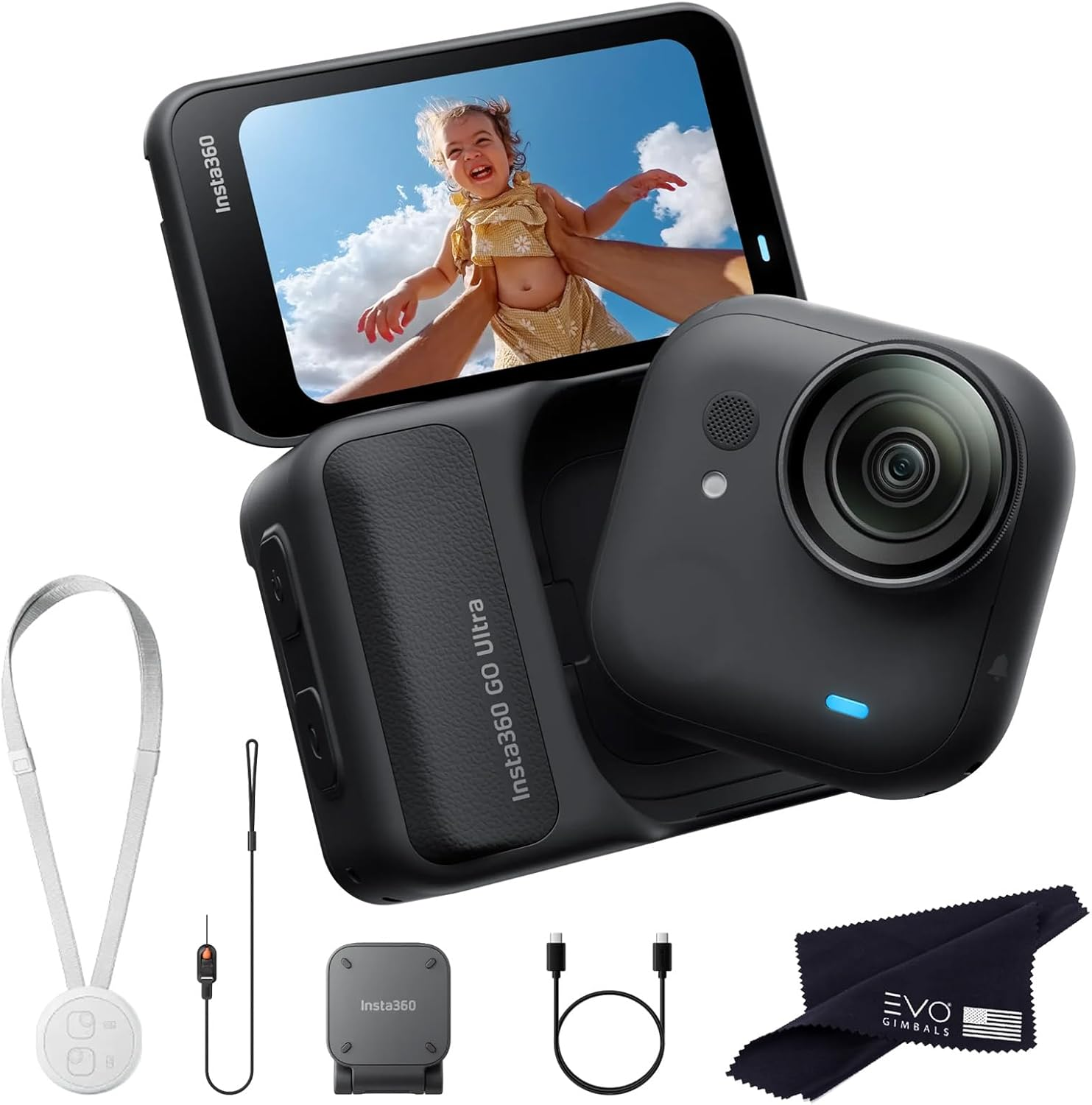 Insta360 GO Ultra Standard Bundle Midnight Black - Tiny Hands-Free 4K Cam, Lightweight & Portable, Low Light Excellence, Mount Anywhere, Flowstate Stabilization, 200 Min Battery Life