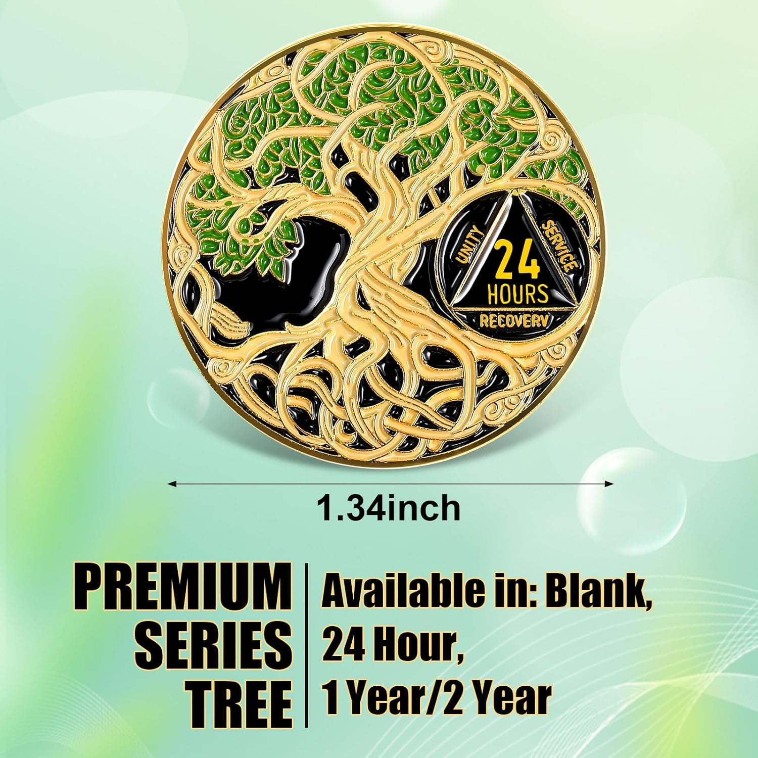 Ferreve Sobriety Coin Recovery Anniversary Token Sobriety Gifts AA Chips and Medallions for Women Men(Green,24 Hour) image number 5