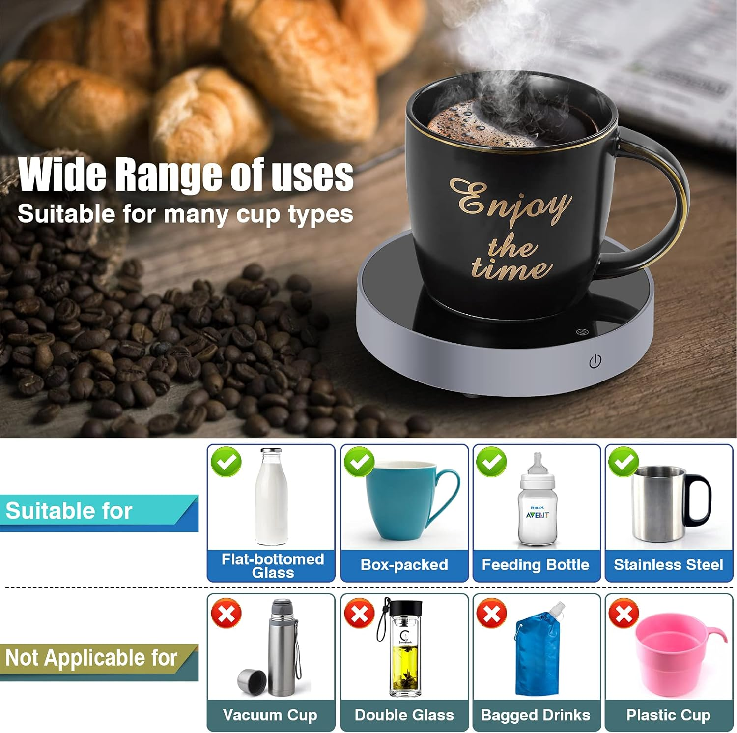 Coffee Mug Warmer and Smart Cup Warmer,Mug Warmer for Desk,Electric Beverage Warmer with 3 Temperature Settings with Auto On/Off, Auto Power-Off Protection Obtained RCM Certification(Silvery) image number 1