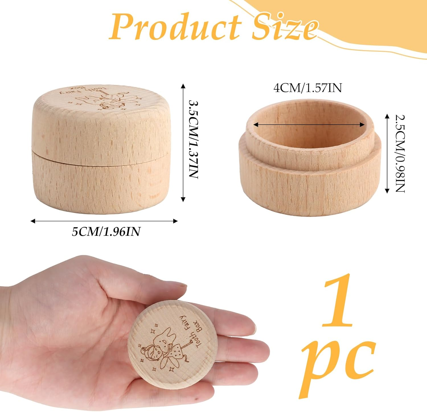 Round Wooden Tooth Box Keepsake Organizer, Mini Cute Collect Lost Tooth Souvenir Storage Box, Tooth Fairy Cases for Birthday Baby Shower, Kids Gift