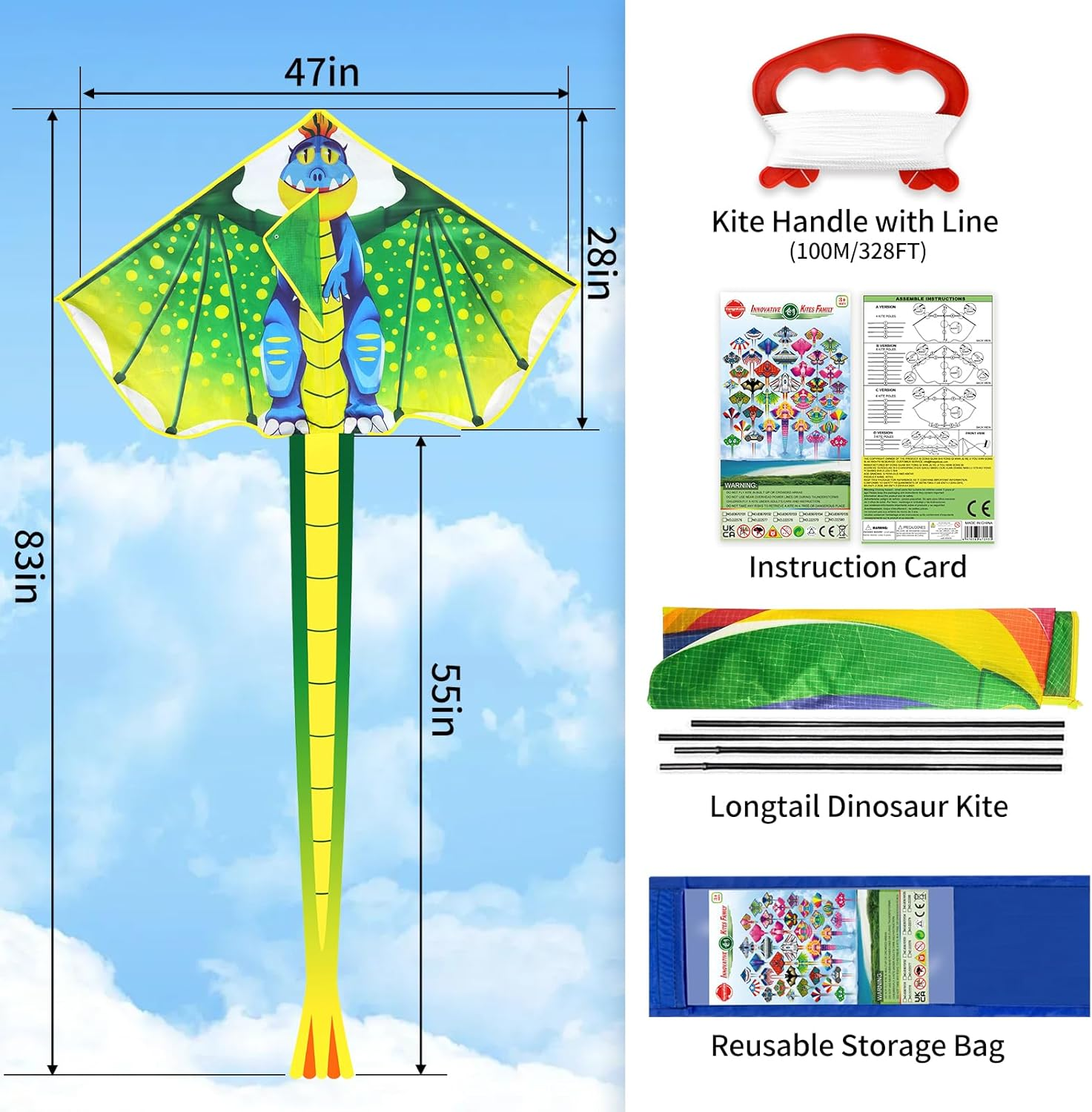 Yongnkids Kites Dinosaur Dragon Delta Kite for Kids Children Boys Girls Adults Beginners the Beach Outdoor Games Easy to Fly image number 1