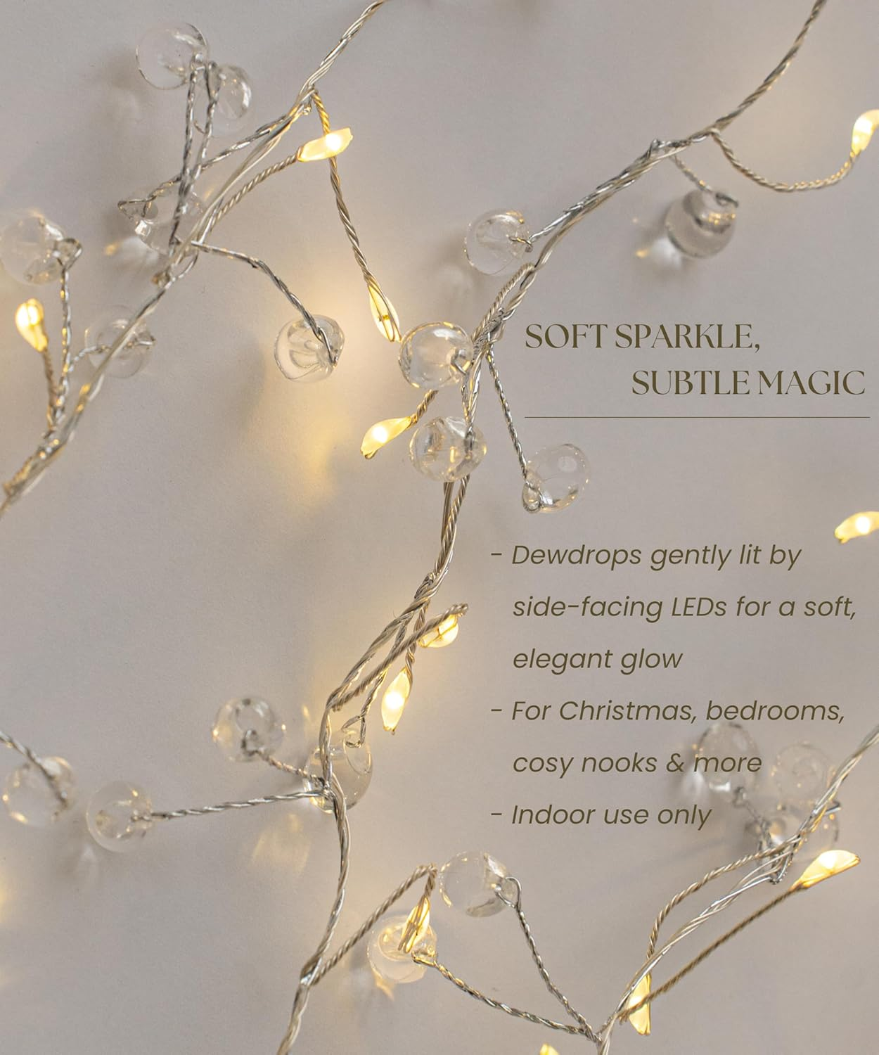 Meletē LED Dewdrop String Lights - 4M (13Ft), 120 Warm White Leds, Battery Operated - Fairy Lights for Indoor Use, Christmas, Bedroom, Party Decoration image number 1