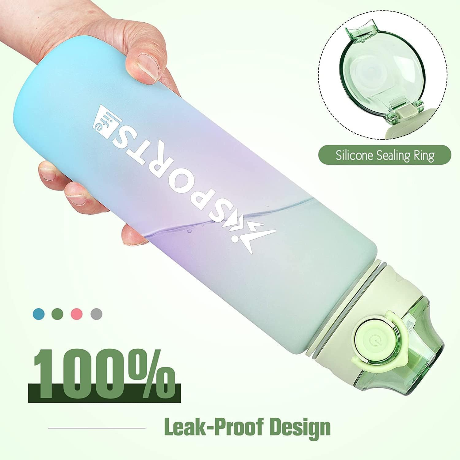 Peacafulife 1Litre Water Bottle Sport Drinks Bottle 1L Water Bottle with Lock Cover & Leak Proof,For Gym, School,Cycling,Outdoor,Sports,Fitness& Office (Green) image number 6