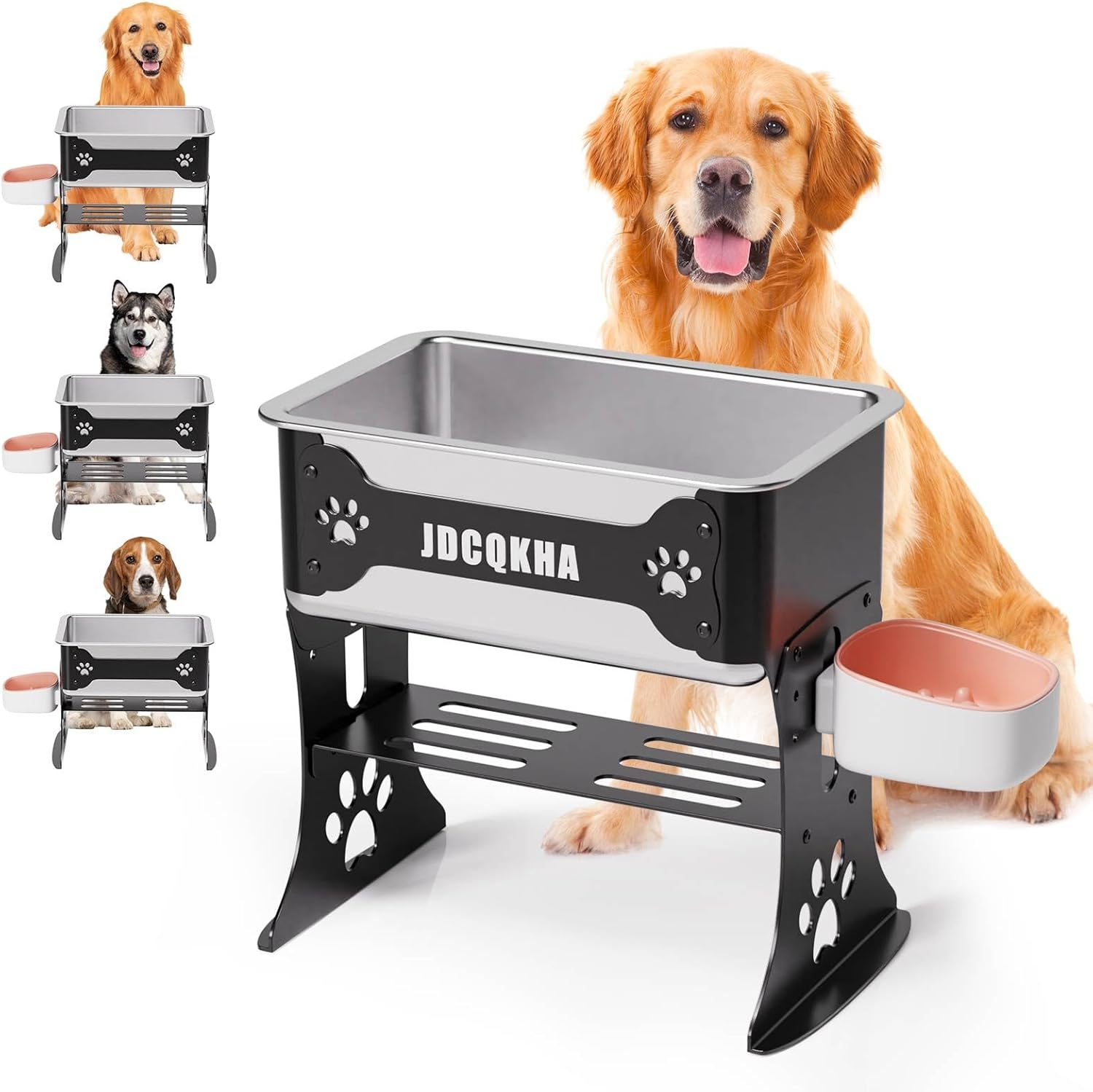 JDCQKHA 10.3L Elevated Large Dog Water Bowl, 3 Height Adjustable Stainless Steel Raised Dog Water Bowl Stand for Large Breed, Metal Pet Bowl Stand for Relief Joint Pressure, Easy Clean (Black) image number 3