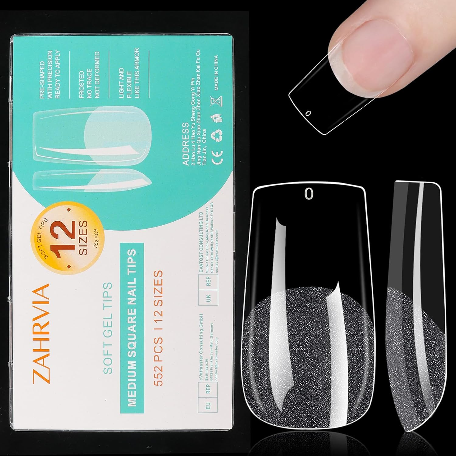 Medium Square Nail Tips - ZAHRVIA 552PCS Full Cover Nail Tips, Soak off Easy Extensions Acrylic Nails False Press on Nails for Art DIY Home (Medium Square) image number 1