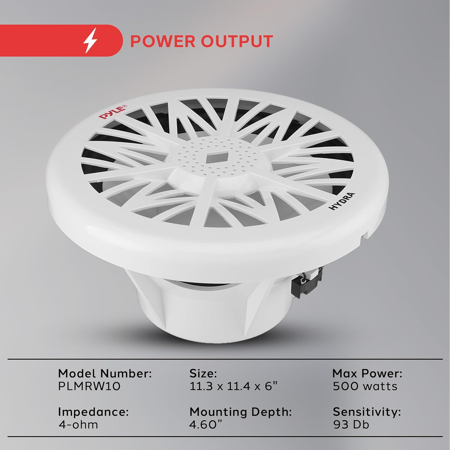 10-Inch Outdoor Marine Audio Subwoofer - 500 Watt Single White Waterproof Bass Loud Speaker for Marine Stereo Sound System, under Helm or Box Case Mount in Small Boat, Water Vehicle - Pyle PLMRW10 image number 5