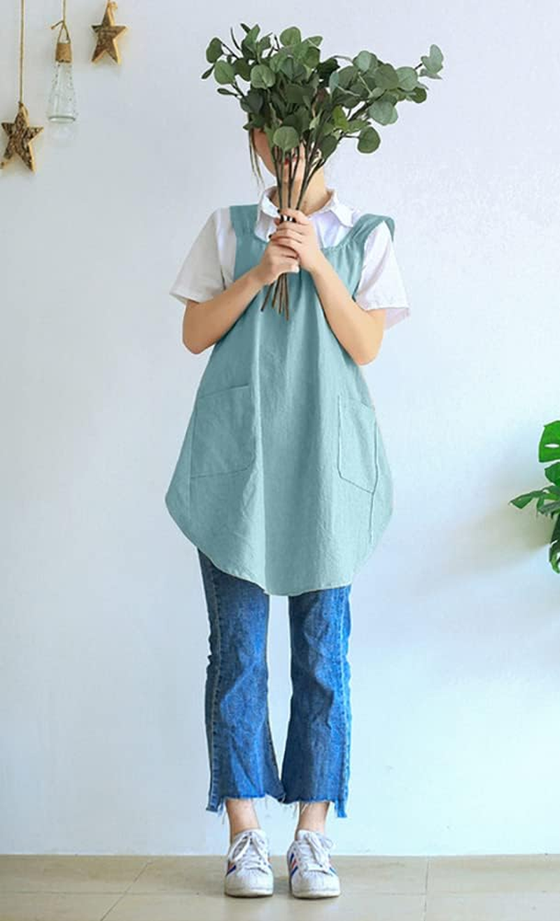 Soft Cotton Linen Apron Cross Back X-Shaped Japanese Style Pinafore Dress for Cooking, Housewarming, Daily Chores - Khaki image number 7