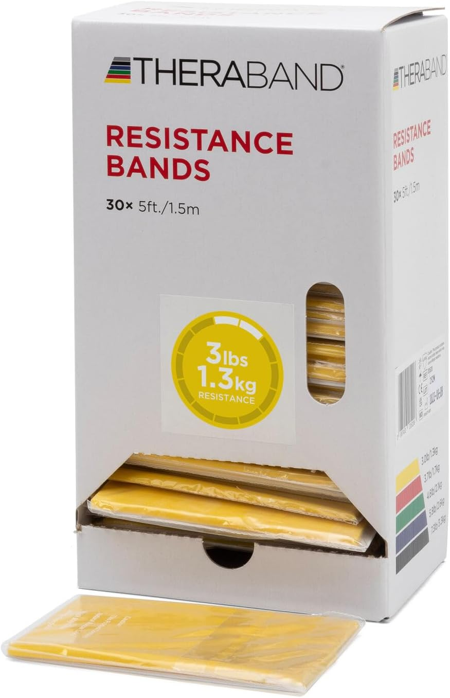 Theraband Resistance Bands - Bulk Pack of 30-1.5M Length - for Upper & Lower Body & Core Exercise - Yellow - 3.0/1.3 Pounds/Kilo of Force at 100% Elongation image number 2