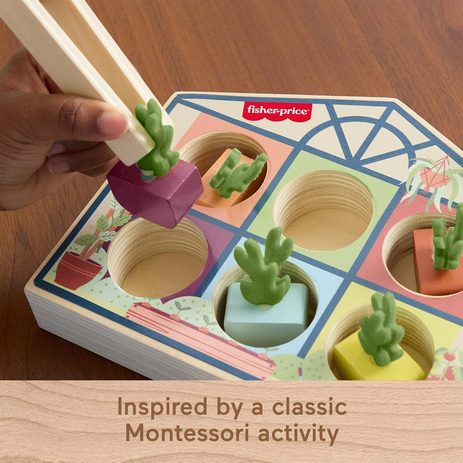 Fisher-Price Wood Preschool Toy Sorting Greenhouse, Tiny Garden Wooden Activity for Fine Motor Developmental Play Kids Ages 3+ Years​ image number 5