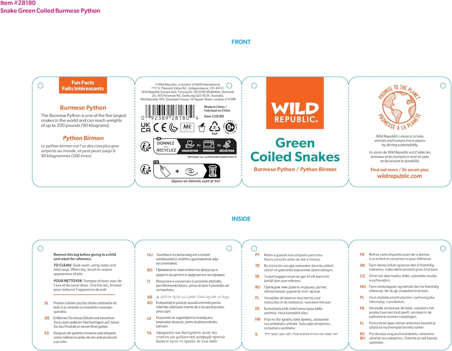 Wild Republic Snakes Eco Burmese Python, Stuffed Animal, 36 Inches, Plush Toy, Fill Is Spun Recycled Water Bottles, Eco Friendly