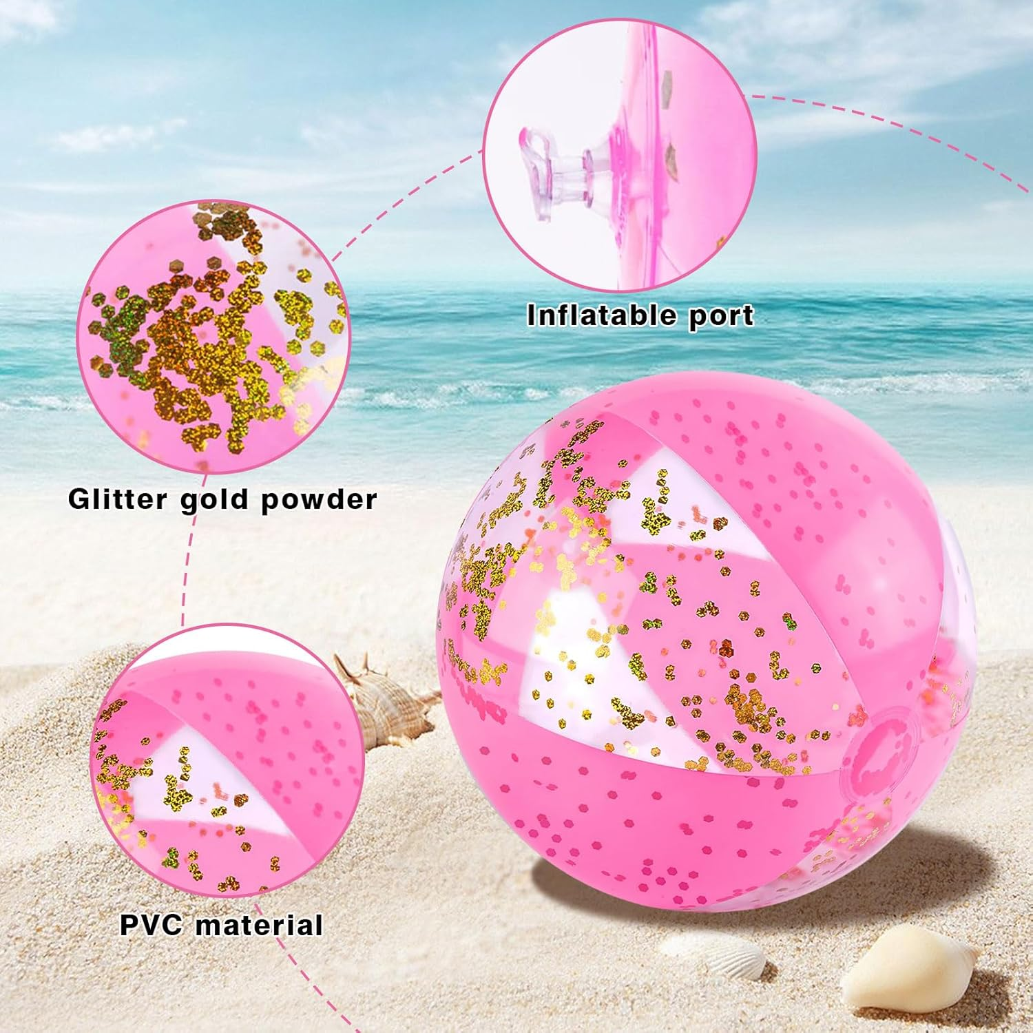 Large Inflatable Water Ball, 20 Inch Glitter Inflatable Ball, Children'S Water Balls, Inflatable Glitter Water Balls, for Summer Outdoor Activities, Water Games, Swimming Pool, Beach Party (Gold Dust) image number 2