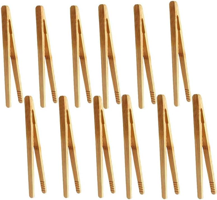 12Pcs Bamboo Tongs,18Cm/7.09 Inchbamboo Toast Tongs Set,Natural Wood Kitchen Tweezers, Reusable Wooden Kitchen Tongs Environmental Tea Tong for Toast Bread Pickles Fruits Tea,Friendly Cooking Utensils image number 4