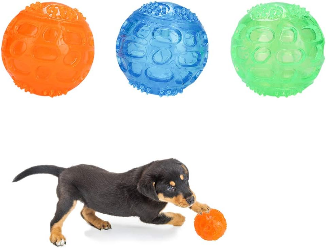 EVTSCAN Pet Squeaky Chewing Balls, 3Pcs Dog Spike Dog Balls Squeaky Dog Toys Cleaning Teeth Toys Balls Soft Durable for Puppy Small Medium Dogs image number 3