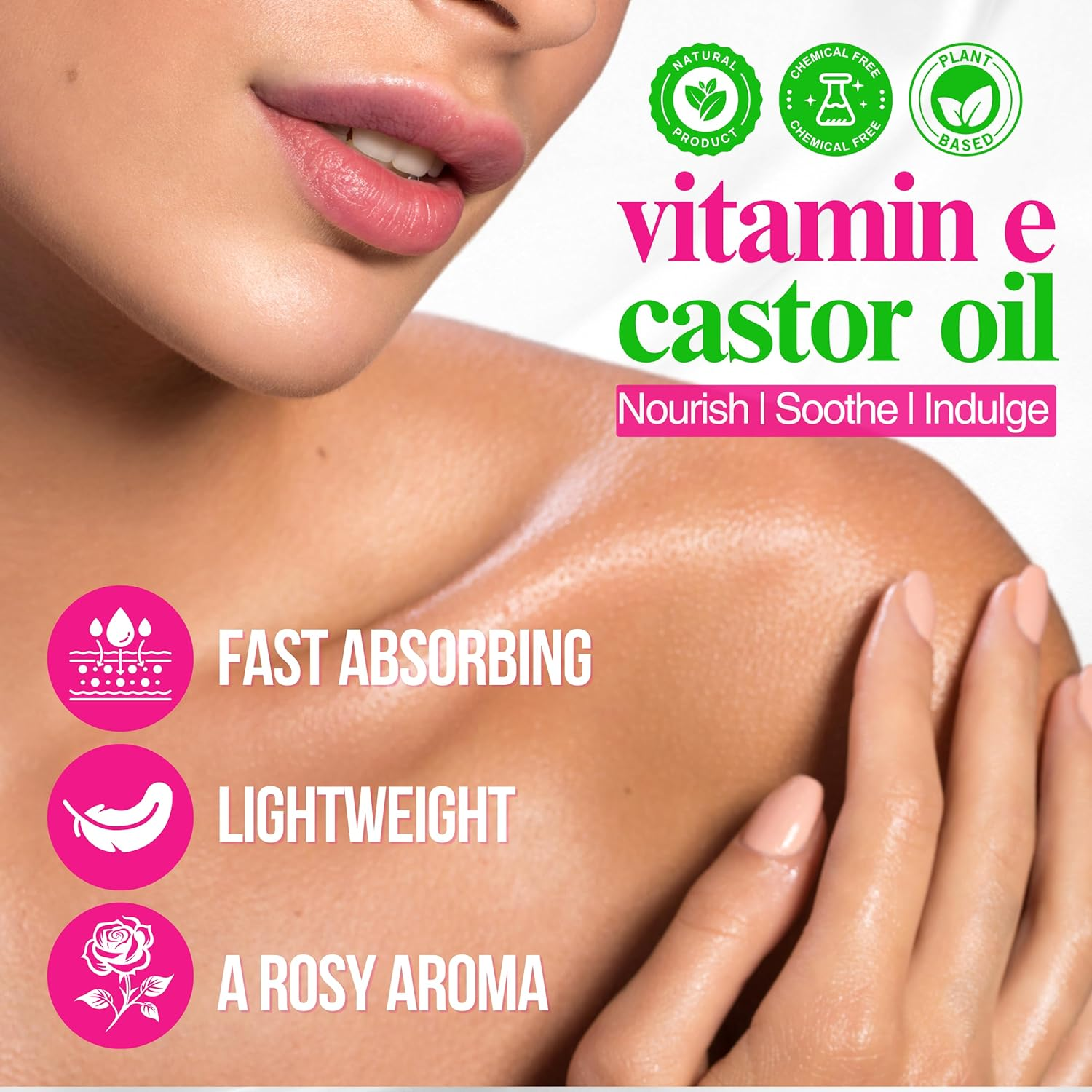Organic Castor Oil with Vitamin E Face & Body Oil - 12-In-1 Fast Absorbing Multi-Purpose Moisturizing Elixir for Skin, Scars, Stretch Marks & Wrinkles. Cold Pressed, Hexane-Free, All Skin Types image number 4